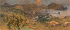 Puerto de Baro, puesta de sol (Nigeria), Pintura al óleo sobre tabla de Derek Hill