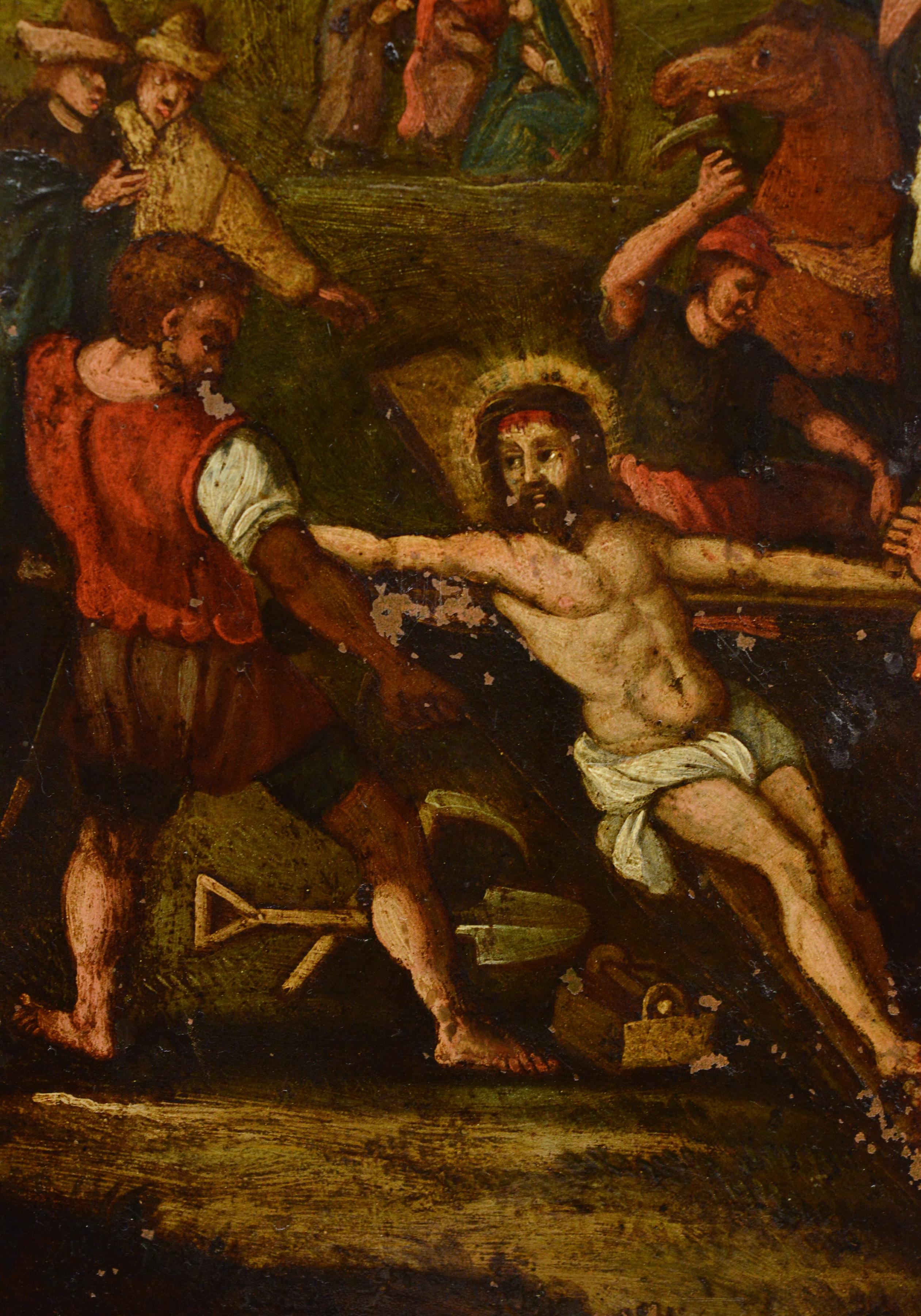 Scena di calvario barocca dipinta a olio su rame di scuola fiamminga, 17th Century - Painting Scuola fiamminga di Unknown