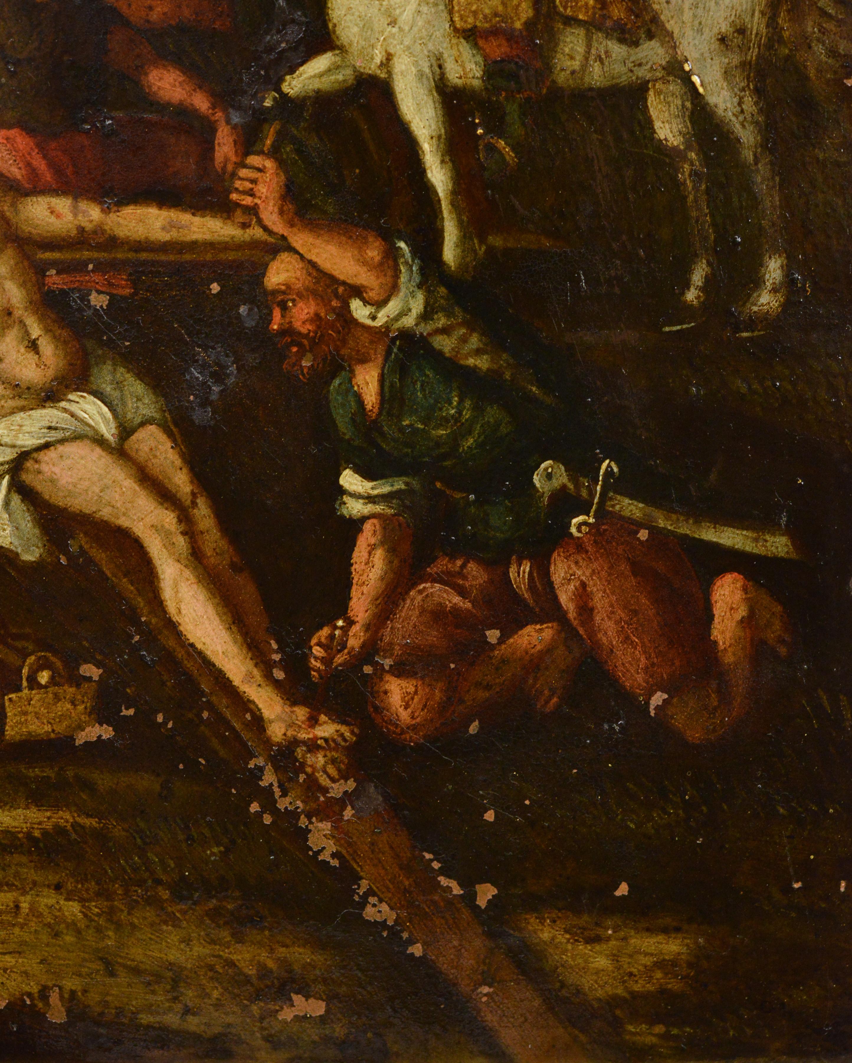 Questo dipinto trasmette non solo la profondità emotiva del momento della Crocifissione (Elevazione della Croce), ma anche i caratteri delle figure rappresentate. Gli intricati dettagli delle persone con i loro gesti e volti espressivi illustrano i