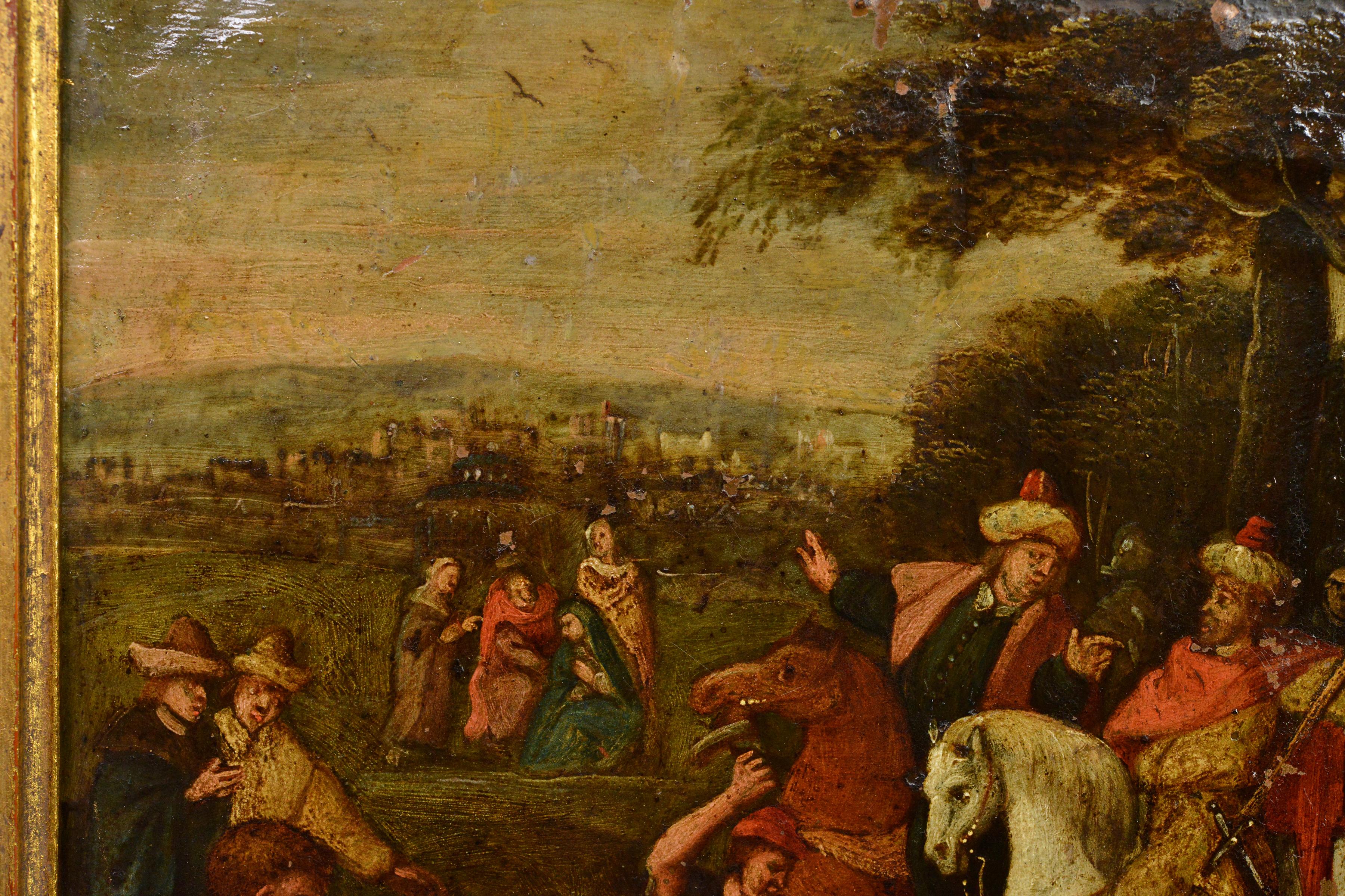Scena di calvario barocca dipinta a olio su rame di scuola fiamminga, 17th Century 2