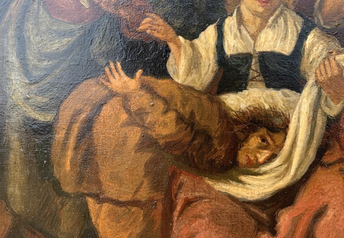 Pintor barroco holandés - Pintura de figuras de finales del siglo XVIII - Interior de posada - Óleo o en venta 8