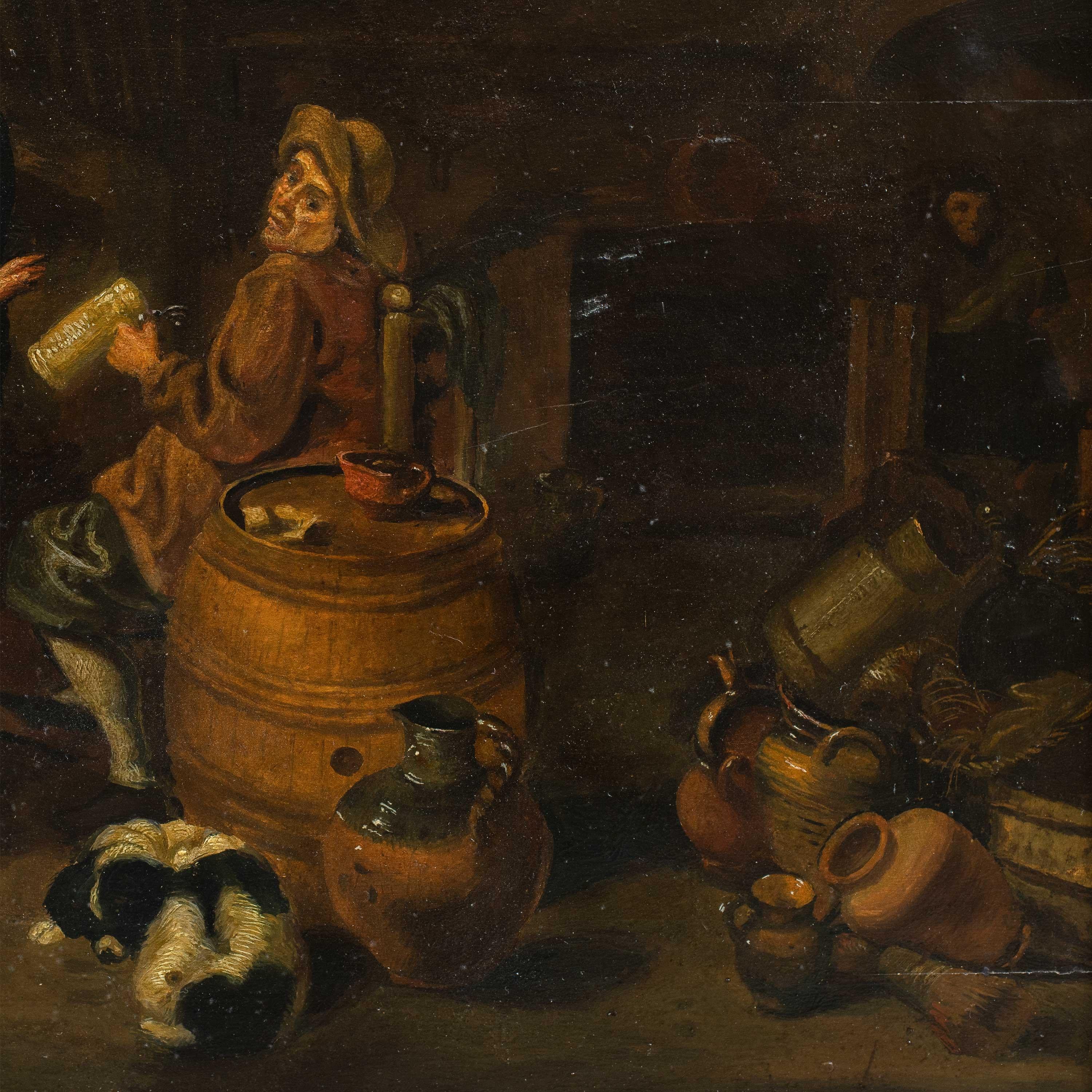 Baroque Dutch painter - Late 18th century figure painting - Inn Interior - Panel For Sale 6