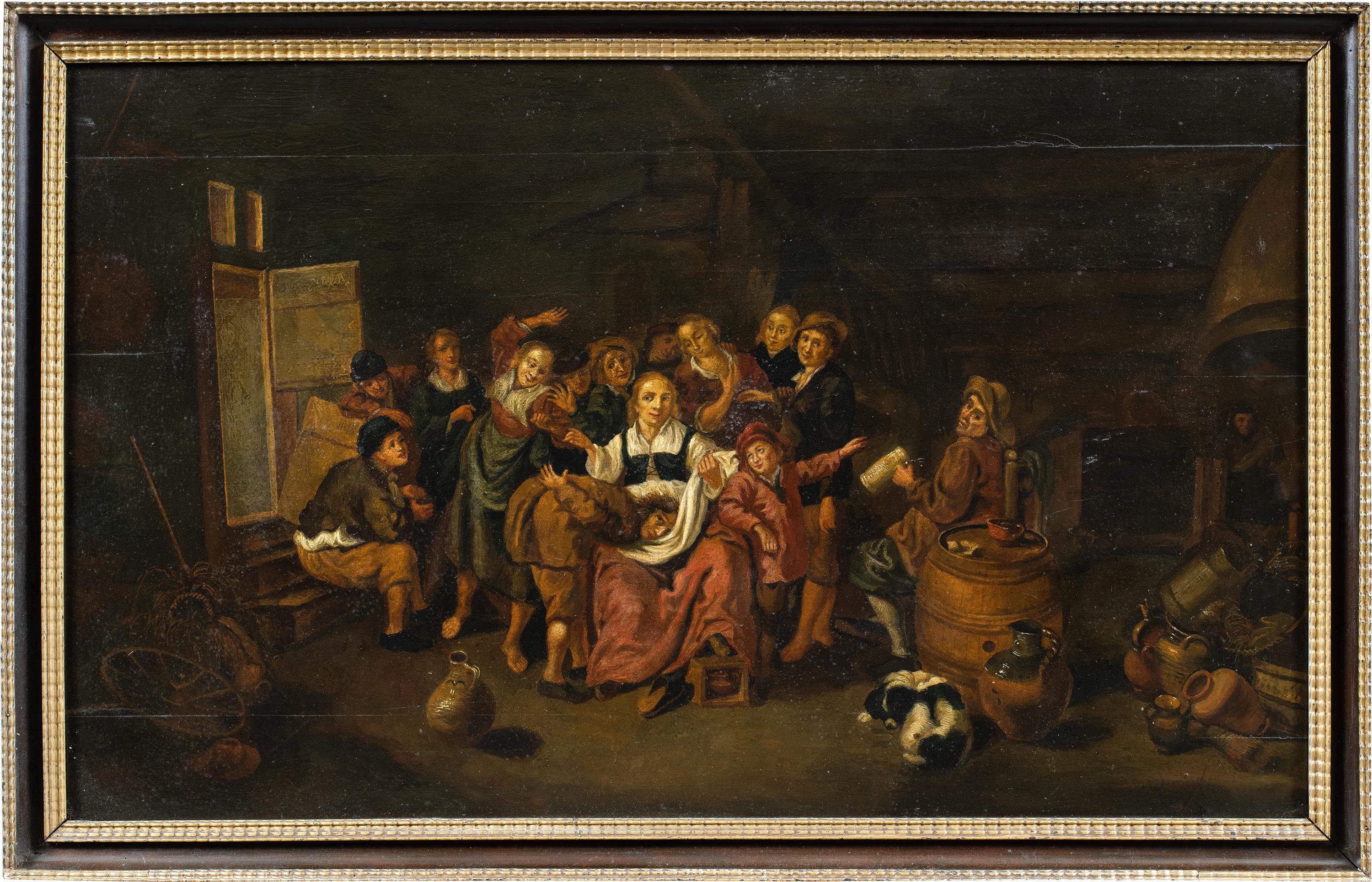 Baroque Dutch painter - Late 18th century figure painting - Inn Interior - Panel For Sale 8