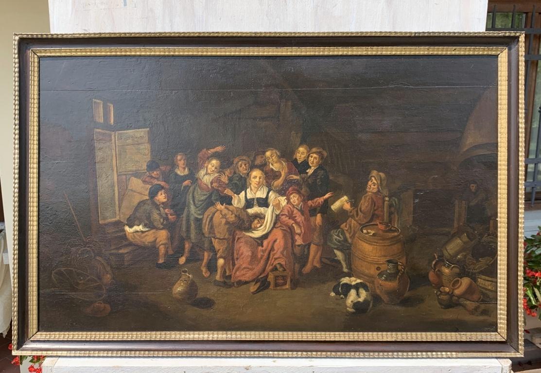 Peintre hollandais baroque - Fin du XVIIIe siècle - Intérieur d'auberge - Huile sur toile - Painting de Unknown
