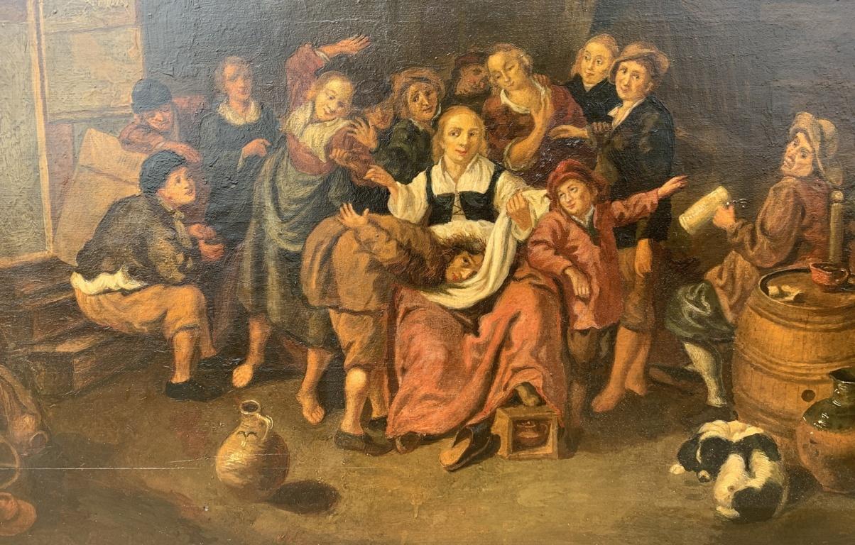 Baroque Dutch painter - Late 18th century figure painting - Inn Interior - Oil o - Old Masters Painting by Unknown