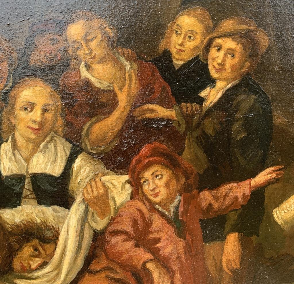 Pintor barroco holandés - Pintura de figuras de finales del siglo XVIII - Interior de posada - Óleo o en venta 3