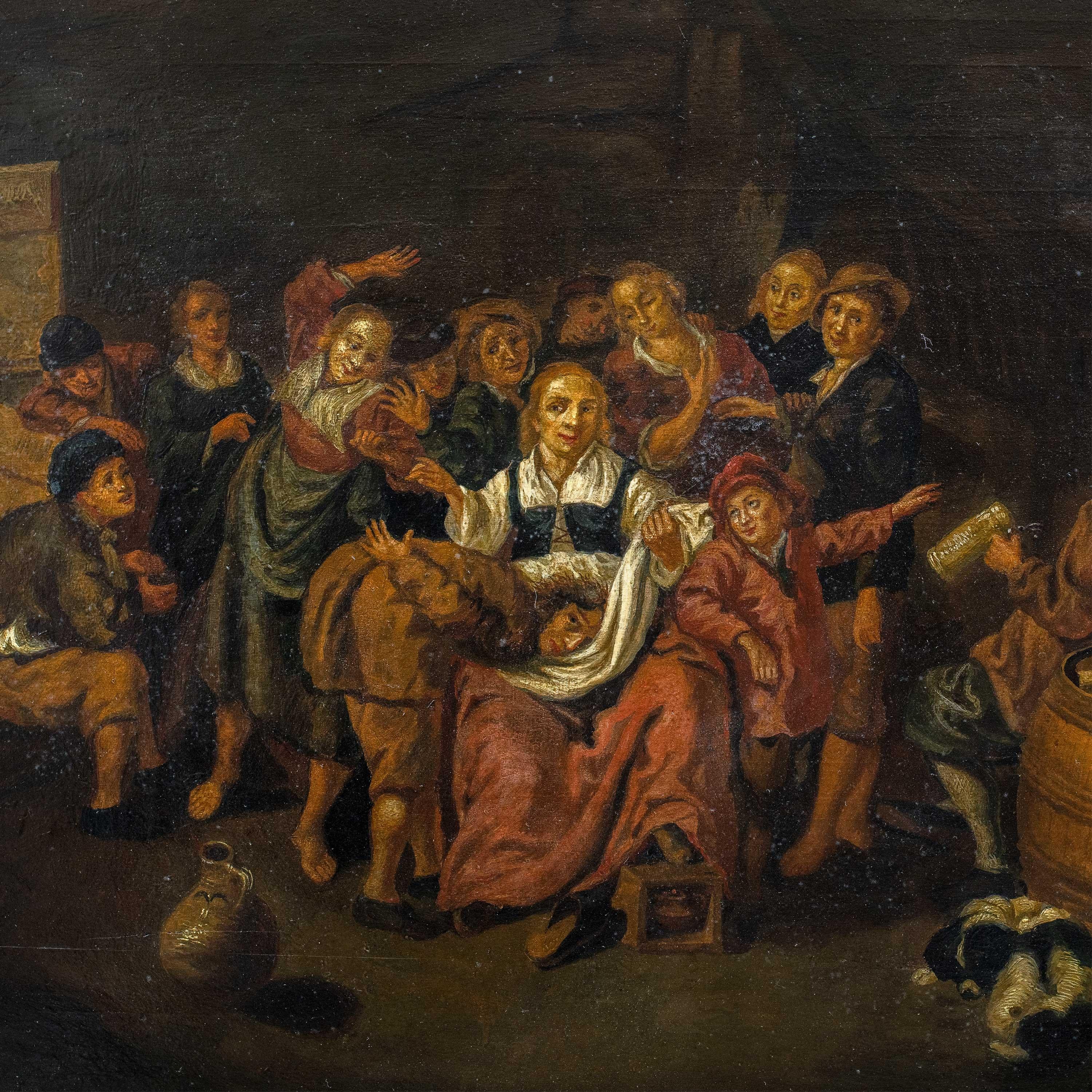 Baroque Dutch painter - Late 18th century figure painting - Inn Interior - Panel - Painting by Unknown