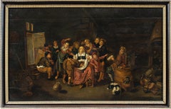 Pintor barroco holandés - Pintura de figura de finales del siglo XVIII - Interior de posada - Panel