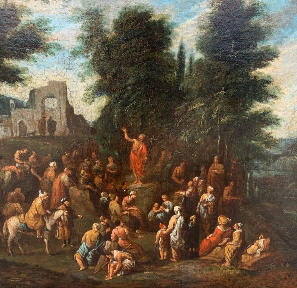 Maestro fiammingo barocco - Paesaggio del 17° secolo - Sermone di St. Johns - Painting Barocco di Unknown