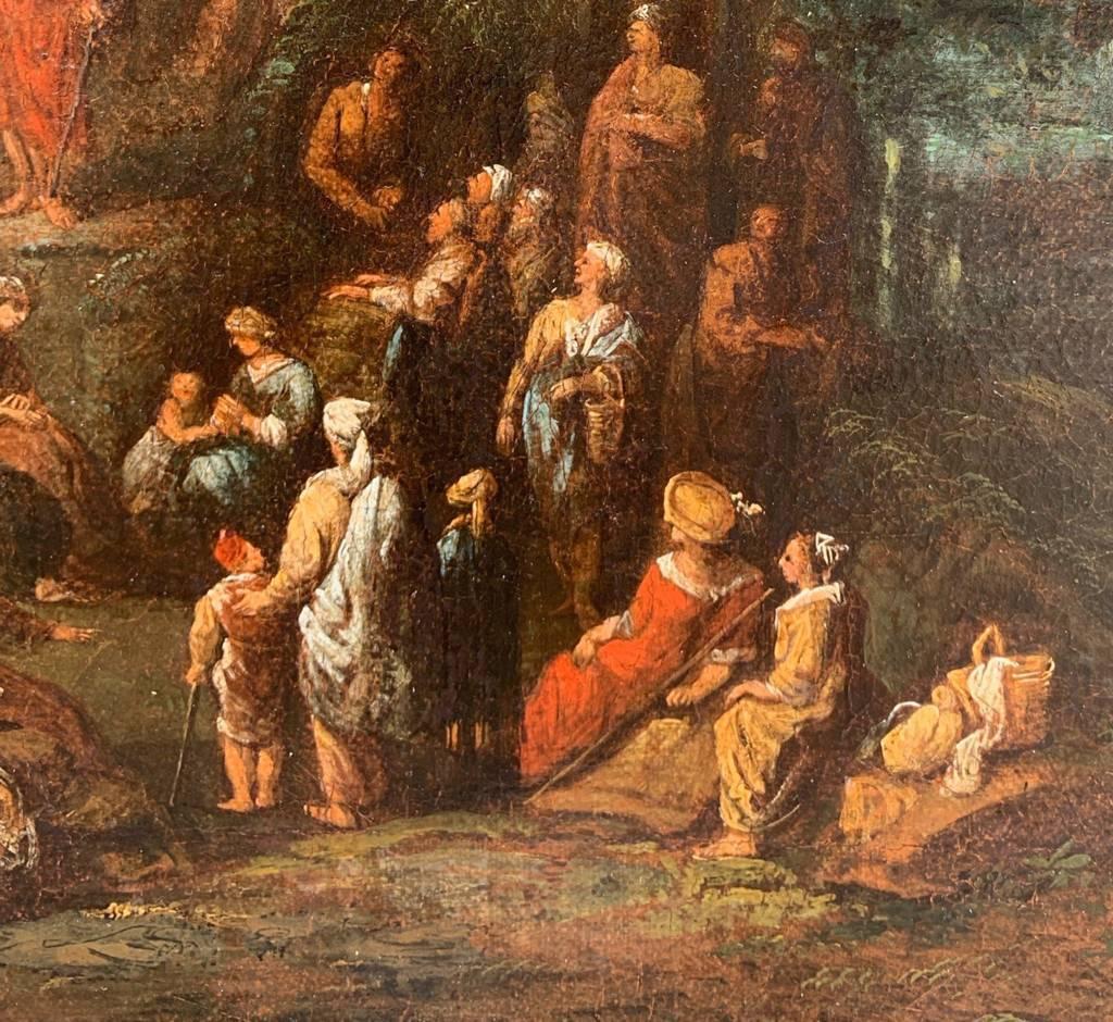 Maestro fiammingo attivo in Italia (XVII secolo) - Sermone di St. Johns in un paesaggio.

58 x 73.5 cm.

Vecchio dipinto a olio su tela, senza cornice.

Rapporto sulle condizioni: Tela foderata. Buono stato di conservazione della superficie