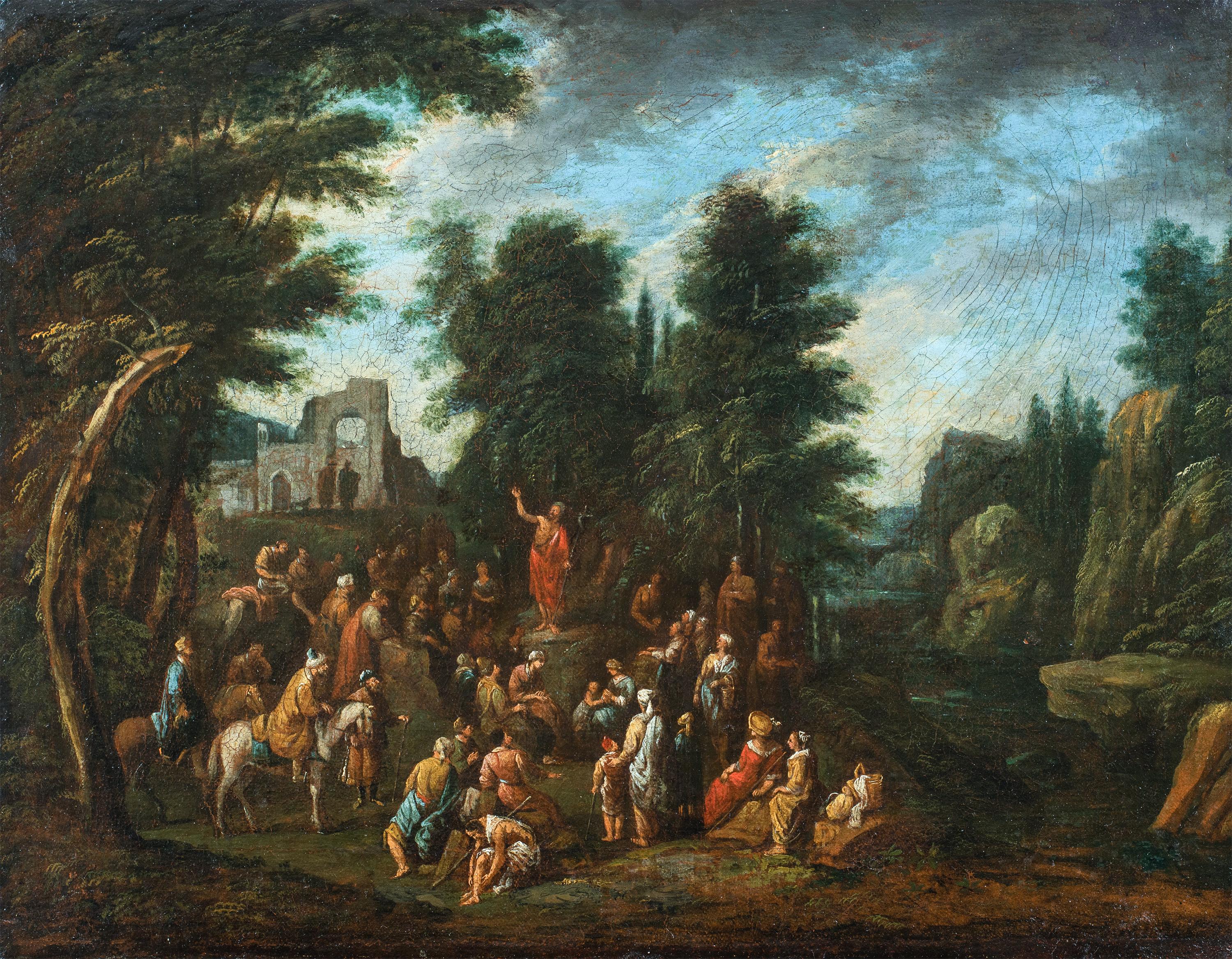Landscape Painting di Unknown - Maestro fiammingo barocco - Paesaggio del 17° secolo - Sermone di St. Johns