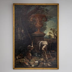 Baroque Hunting Still Life with Dog, 18th Century, Large, Oil on Canvas, Framed