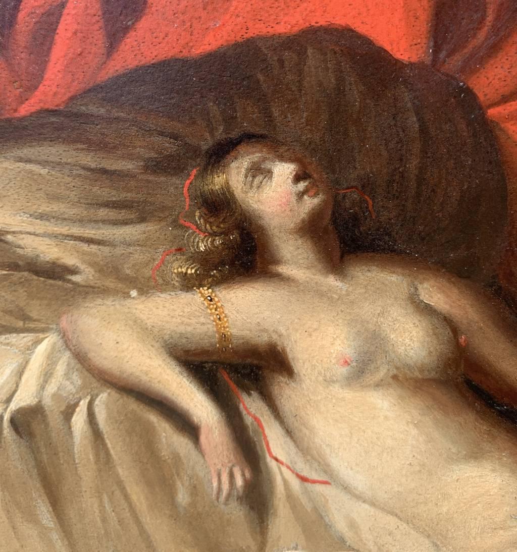 Maestro barroco italiano - Pintura figurativa del siglo XVII - Dánae cupido - Tabla al óleo en venta 5