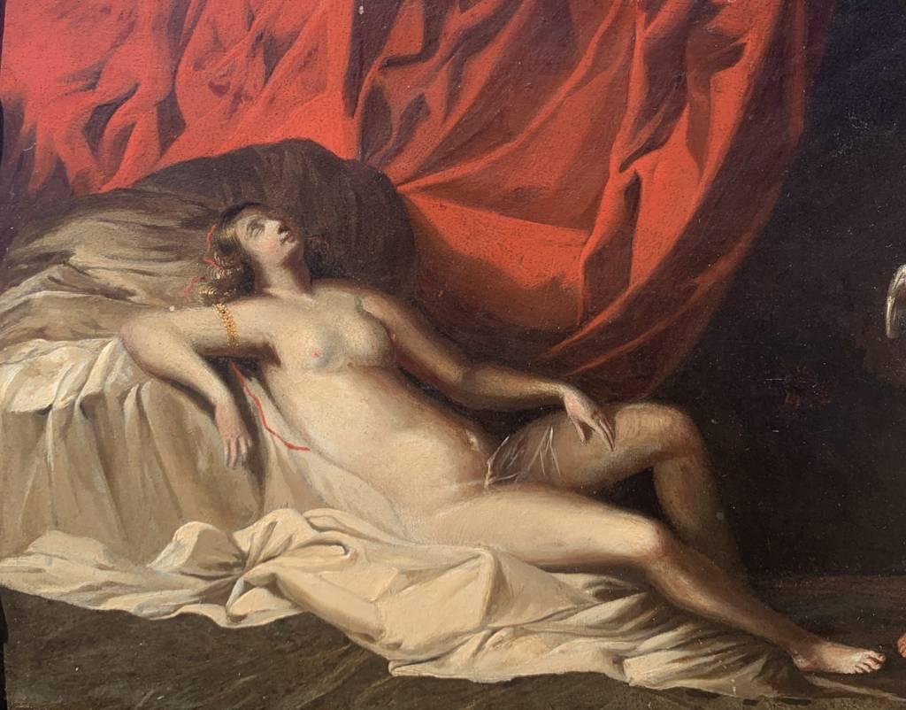 Maestro barroco italiano - Pintura figurativa del siglo XVII - Dánae cupido - Tabla al óleo - Interior Painting Marrón de Unknown