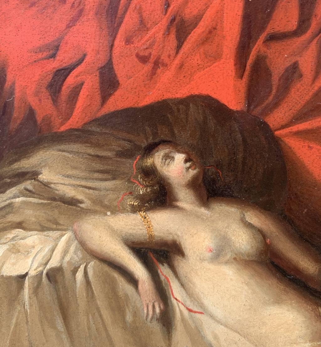 Maestro barroco italiano - Pintura figurativa del siglo XVII - Dánae cupido - Tabla al óleo en venta 1