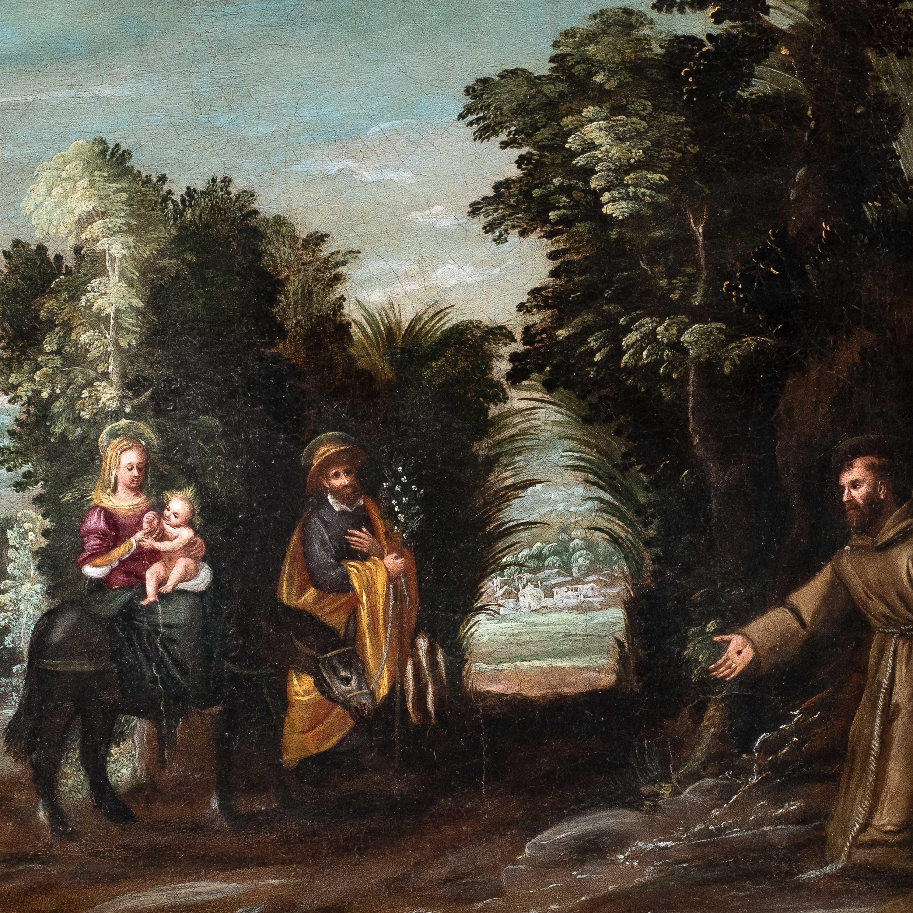 Baroque Italian master - 17th century figure painting - The flight into Egypt - Painting by Unknown