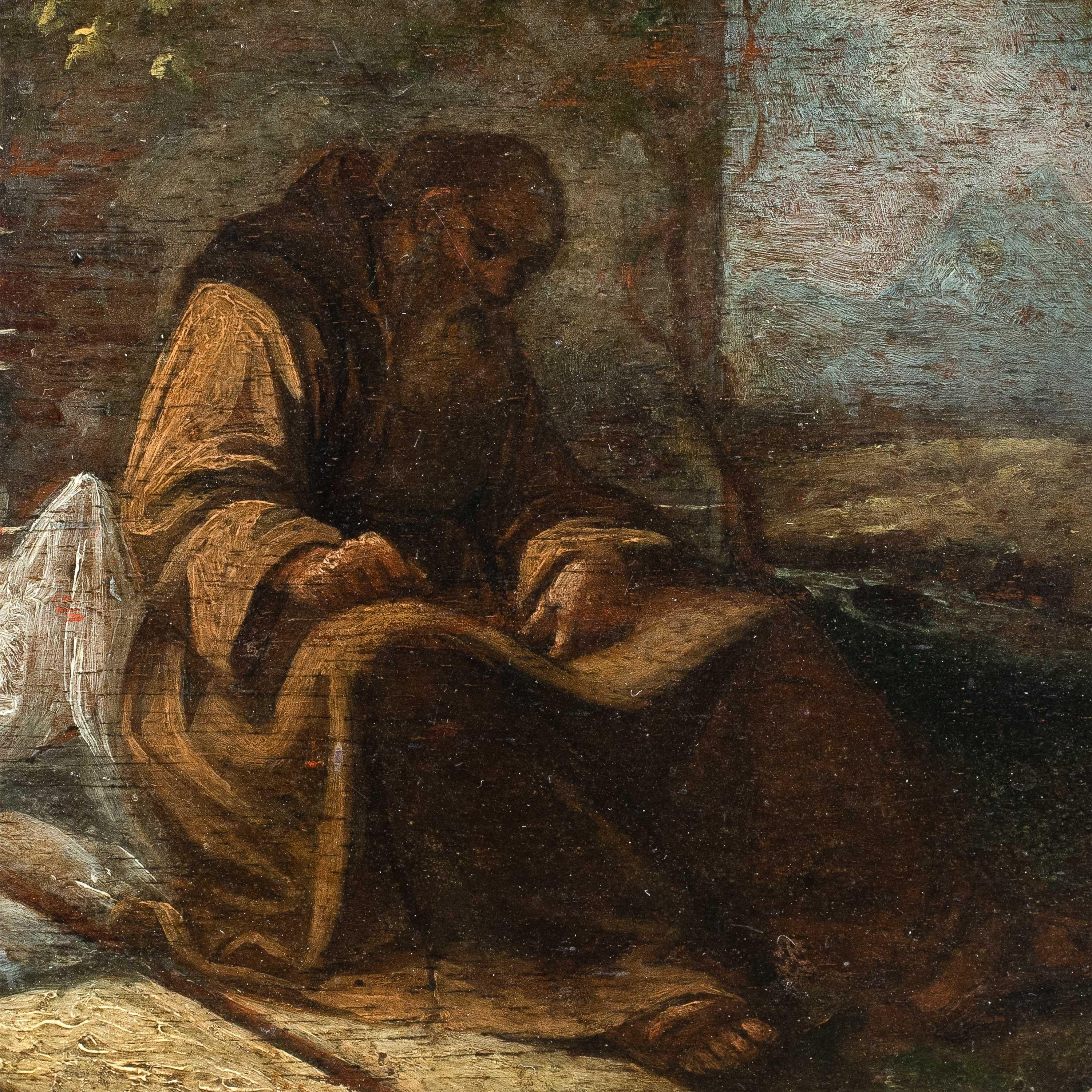 Italienischer Barockmaler - 17T18. Jahrhundert Figurenmalerei - Franziskanermönch in – Painting von Unknown