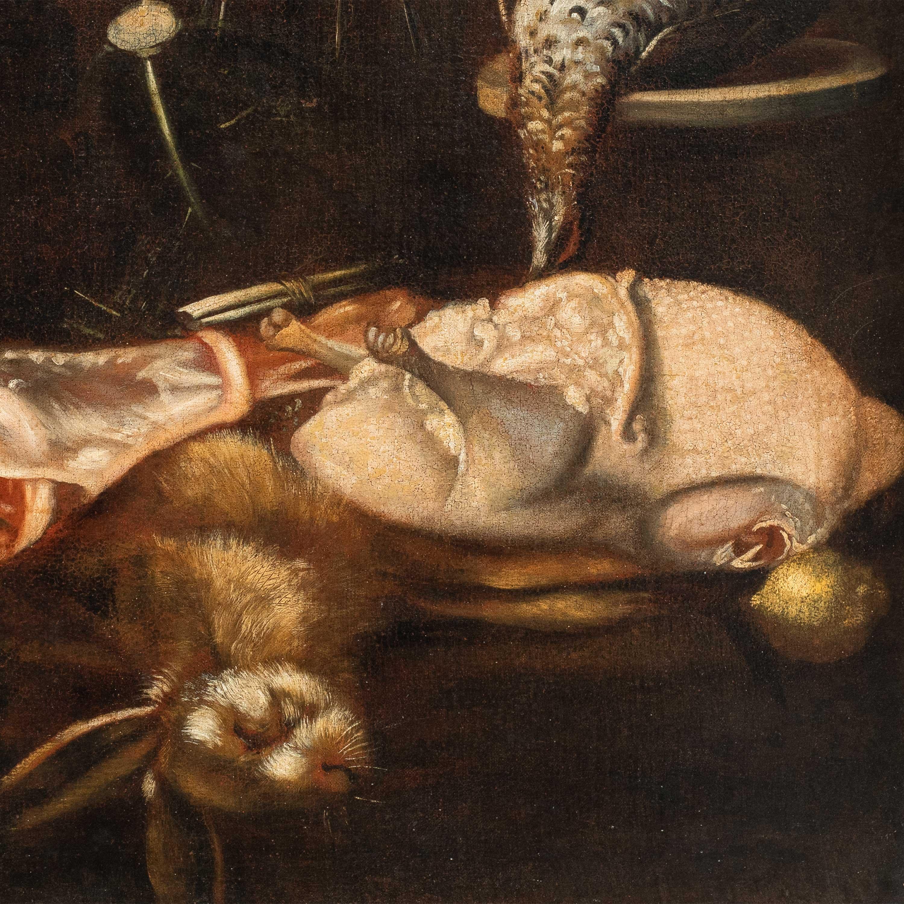 Pittore italiano barocco - Natura morta del 17/18° secolo - Carne e selvaggina - Painting di Unknown