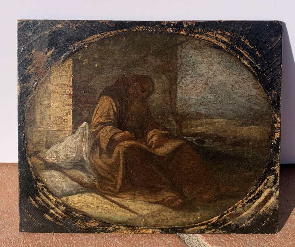 Pittore italiano barocco - Pittura di figura del 17°-18° secolo - Frate francescano in - Figurative Painting Nero di Unknown