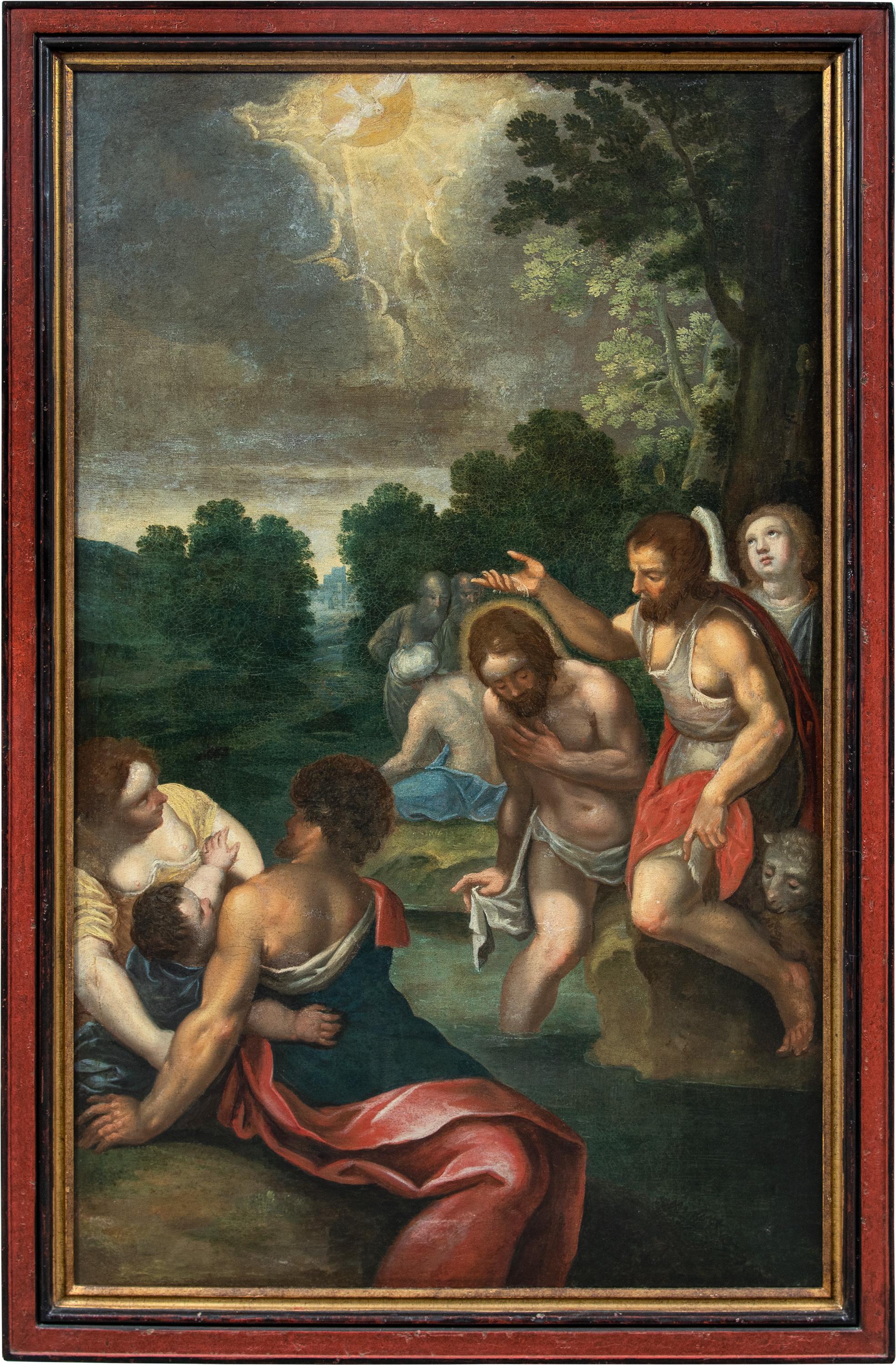 Landscape Painting de Unknown - Pintor barroco italiano - pintura de figuras del siglo XVII - Bautismo de Jesús