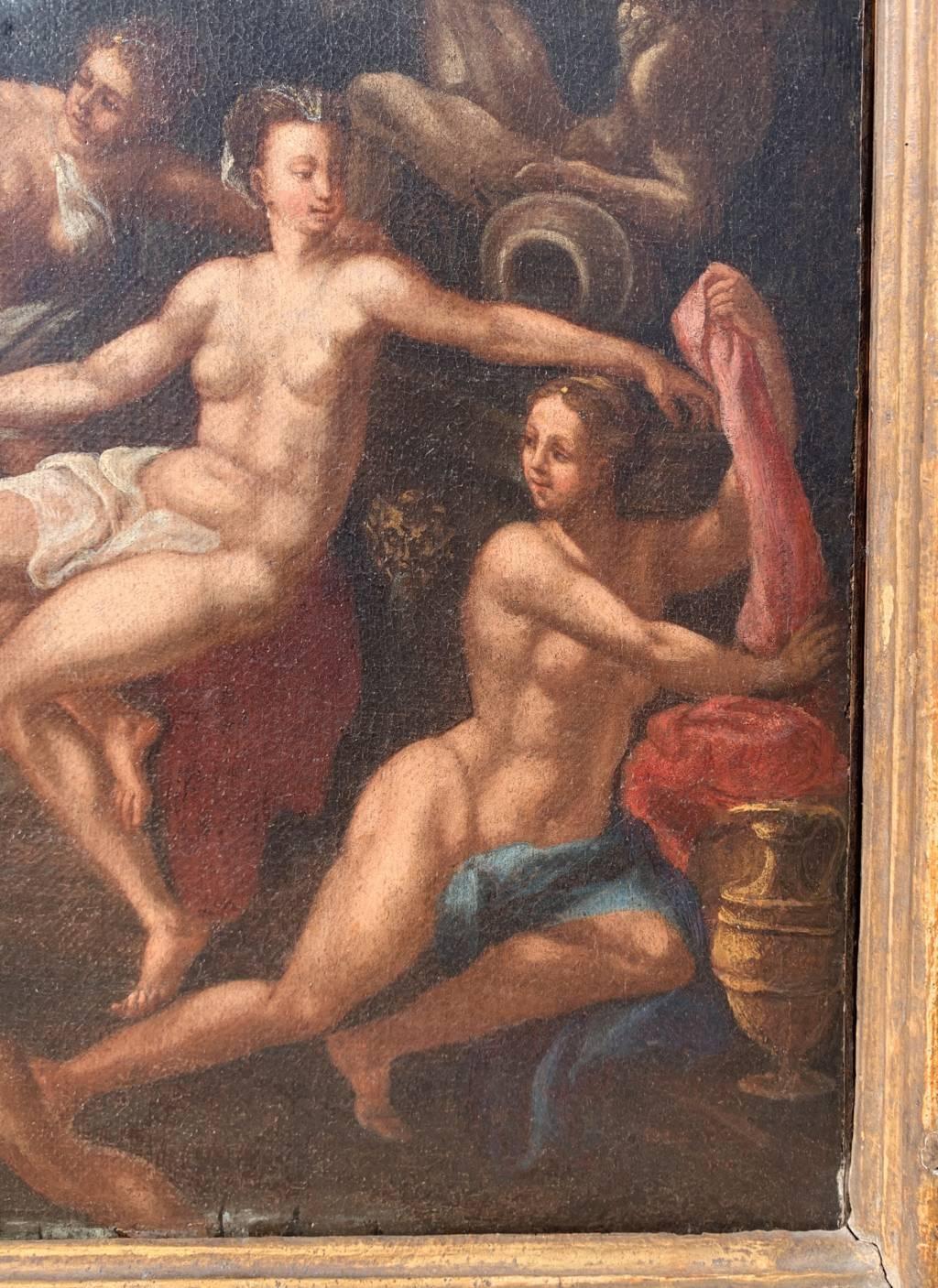 Peintre italien baroque - Peinture de figures du XVIIe siècle - Bathsheba au bain en vente 3