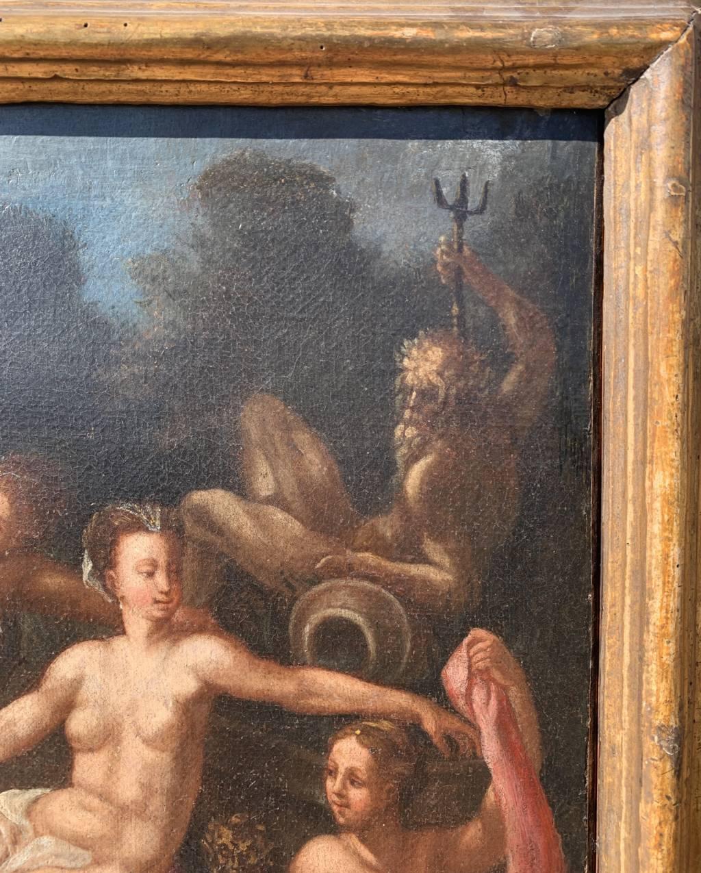 Peintre italien baroque - Peinture de figures du XVIIe siècle - Bathsheba au bain en vente 4