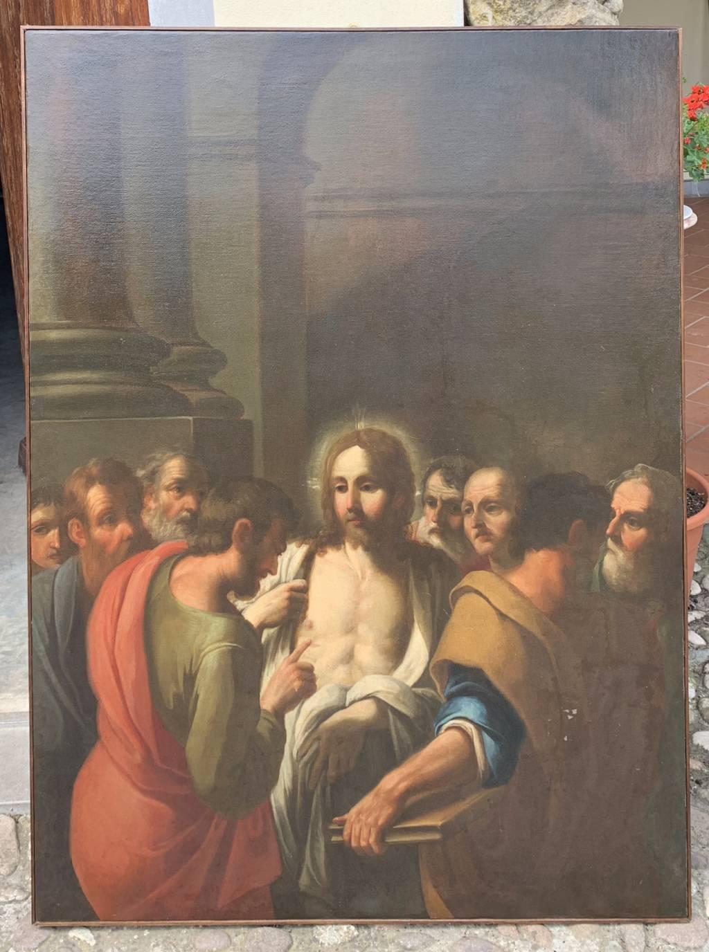 Pittore italiano barocco - Pittura di figura del XVII secolo Incredulità di Thomas - Landscape Painting Nero di Unknown