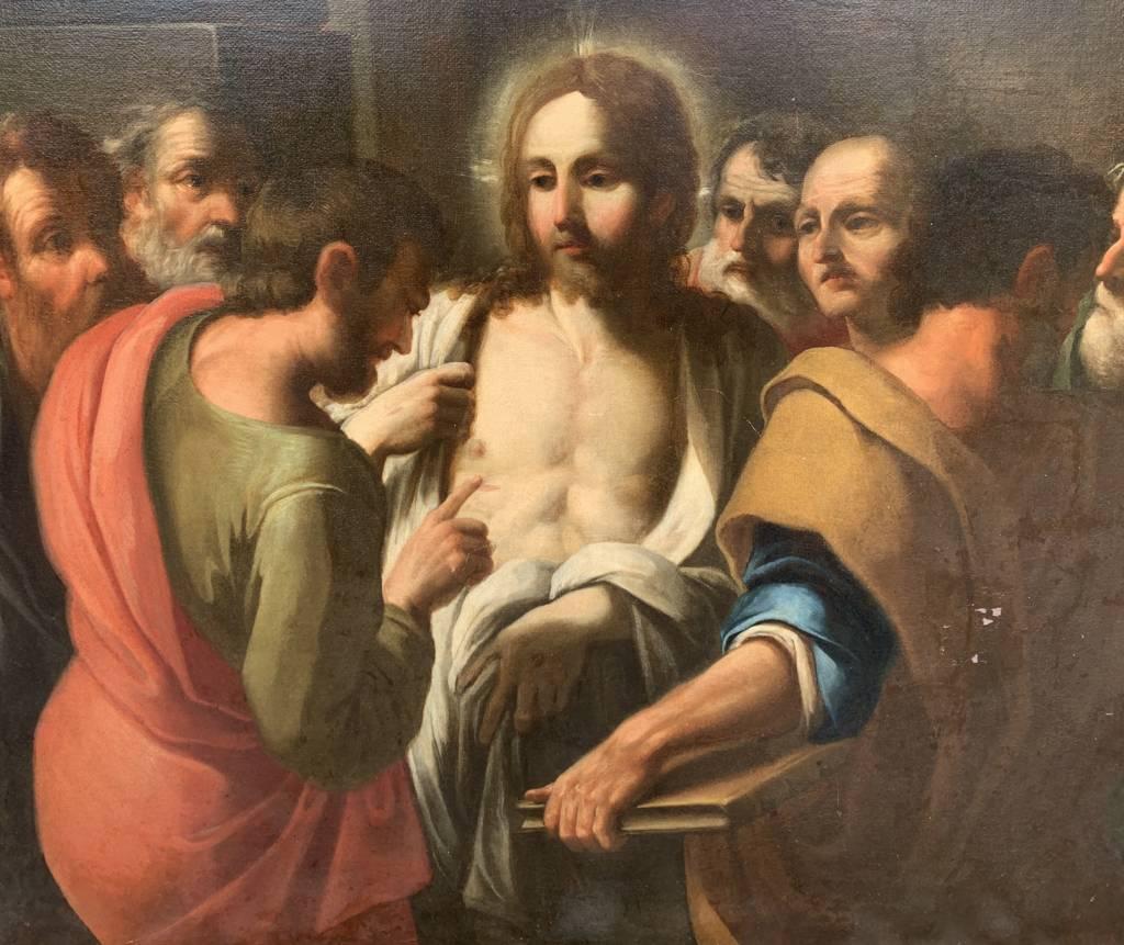 Pittore italiano (XVII secolo) - Incredulità di Thomas.

136 x 99 cm.

Antico dipinto a olio su tela, senza cornice.

Rapporto sulle condizioni: Tela foderata. Buono stato di conservazione della superficie pittorica, ci sono segni di invecchiamento