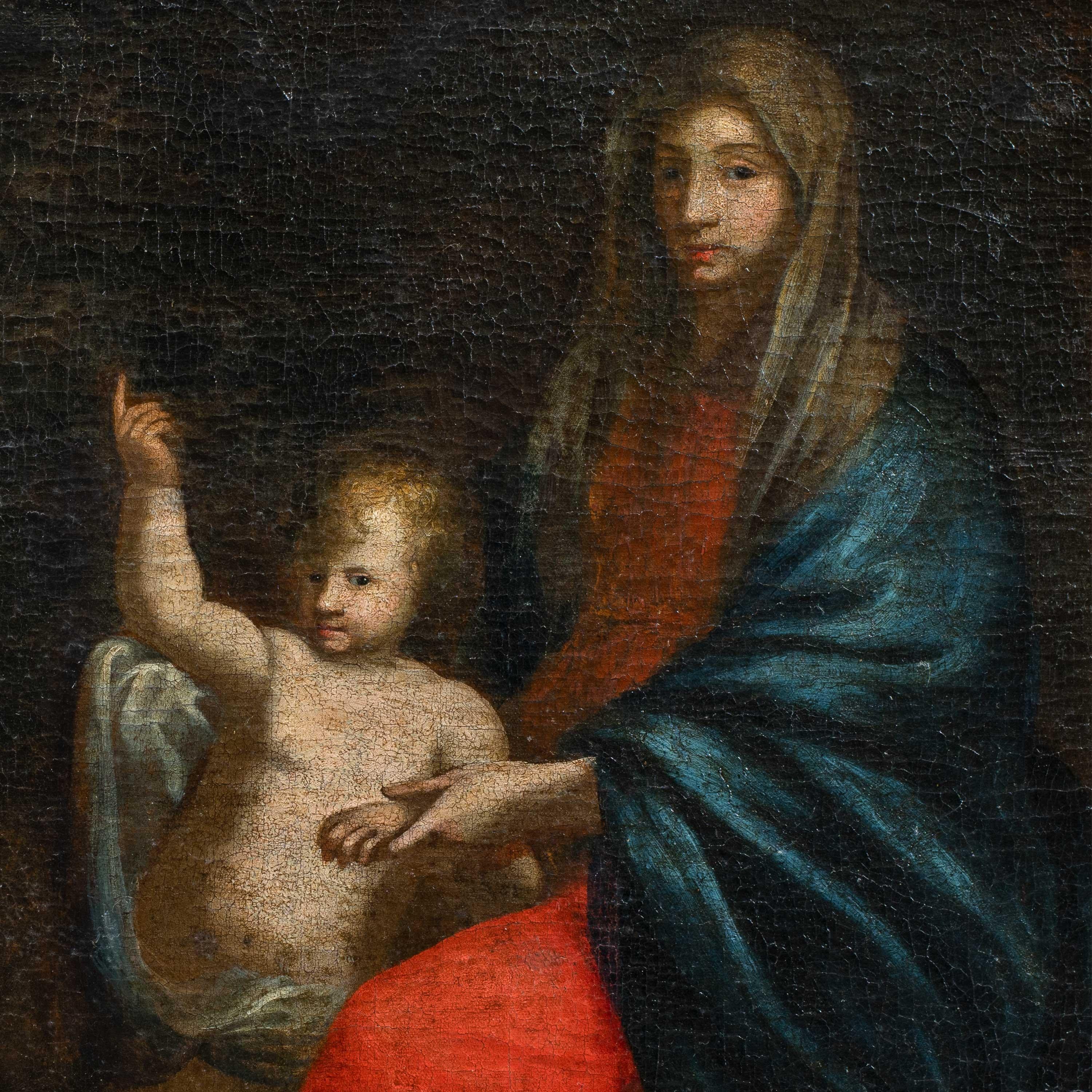 Pittore barocco italiano - Pittura di figura del XVII secolo - Sacra Famiglia - Vergine - Painting di Unknown