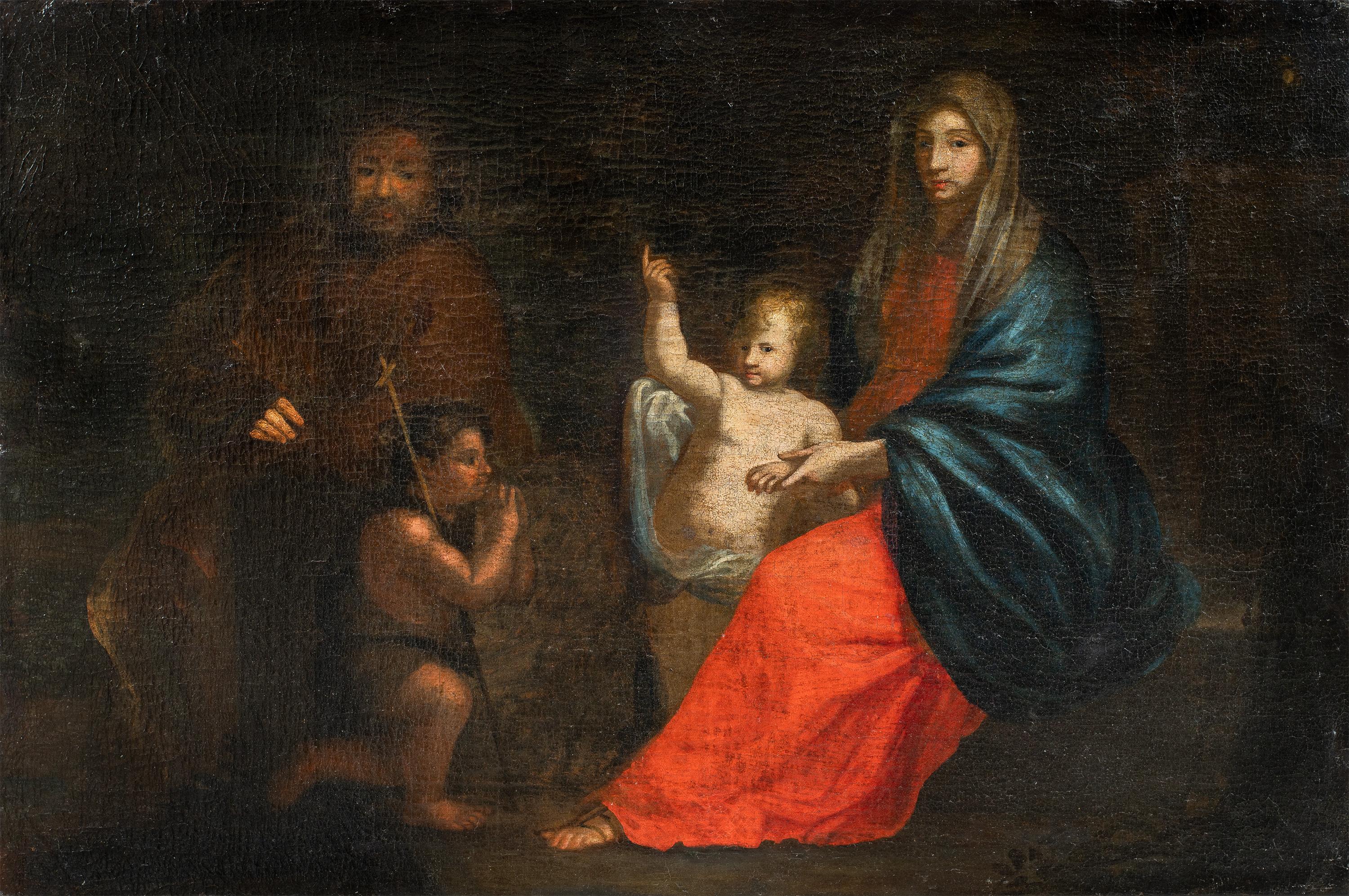 Peintre italien baroque - peinture de personnages du XVIIe siècle - Sainte Famille - Vierge
