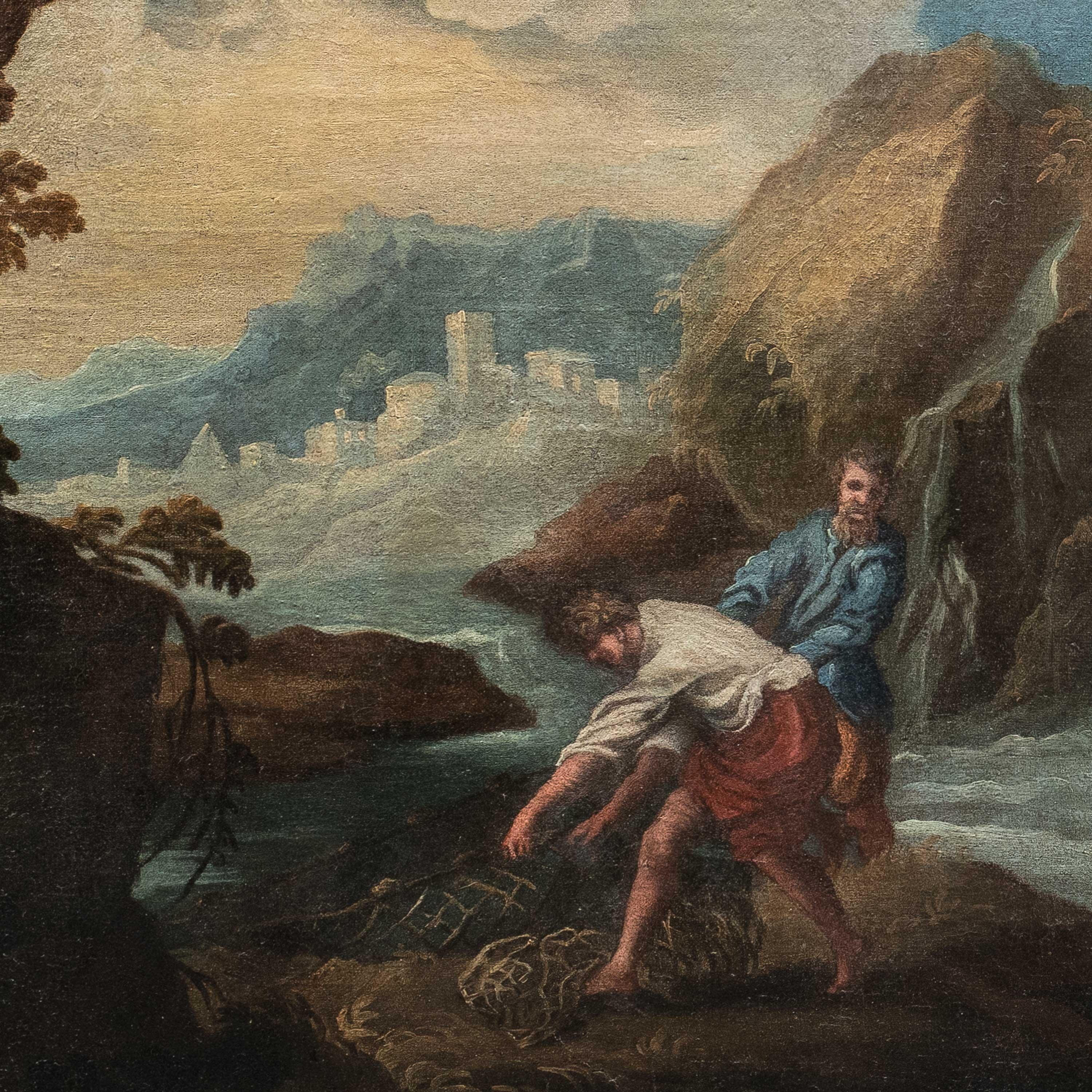 Pintor barroco italiano - Paisaje del siglo XVII - Pescadores - Painting de Unknown