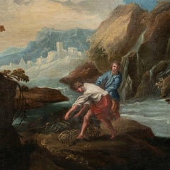 Baroque Italian painter - 17th century landscape painting - Fishermen