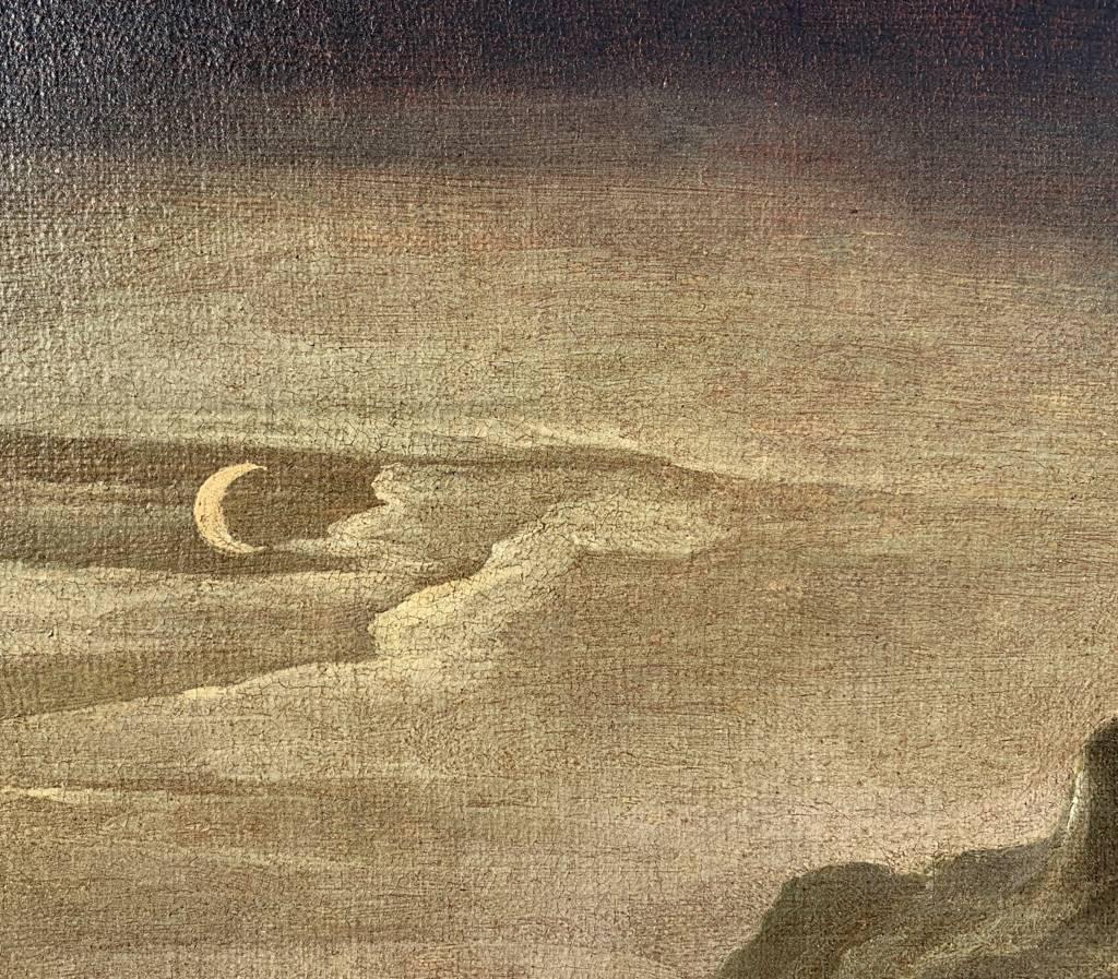 Baroque Italian painter - 17th century landscape painting - Moonlight sea For Sale 8