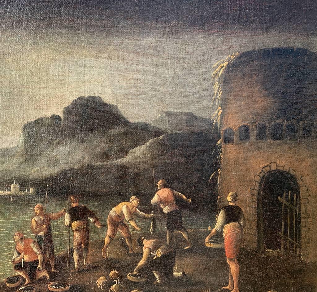 Peintre italien baroque - Peinture de paysage du XVIIe siècle - Mer au clair de lune en vente 1