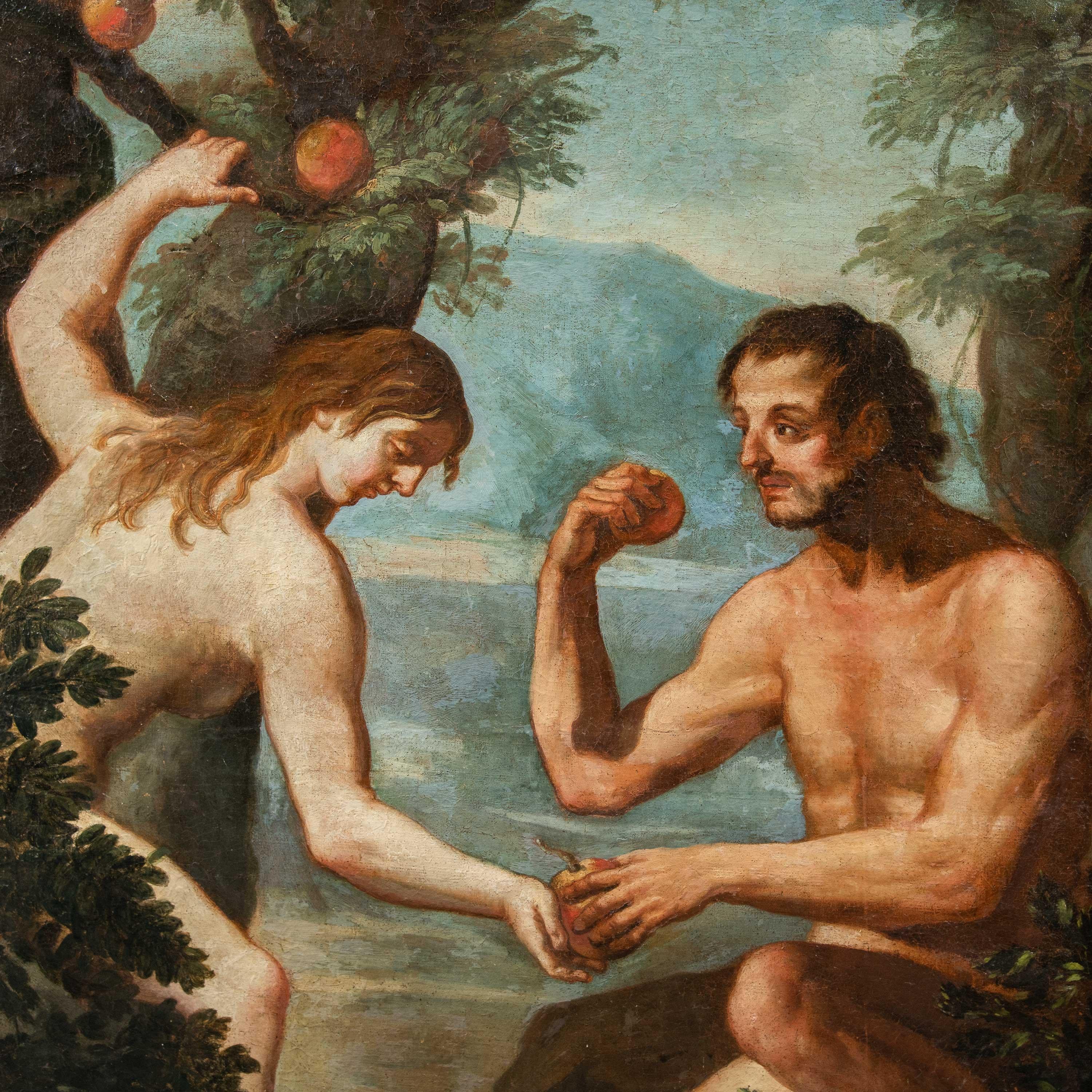 Pittore barocco italiano - Pittura di figura del 18° secolo - Adams ed Eva - Painting di Unknown