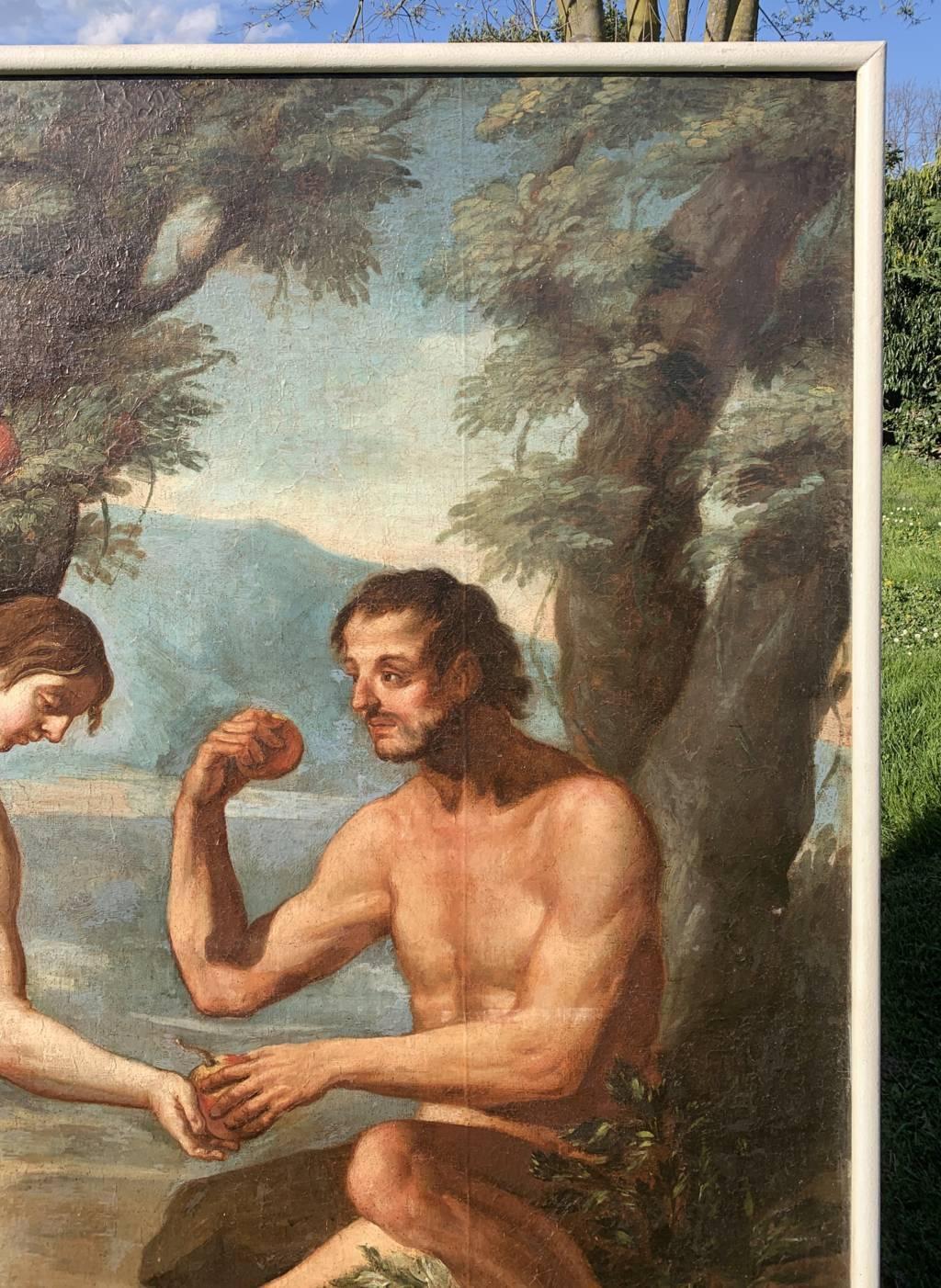 Pittore barocco italiano - Pittura di figura del 18° secolo - Adams ed Eva - Landscape Painting Nero di Unknown