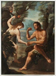 Antique Baroque Italian painter - 18th century figure painting - Adam Eve in the garden