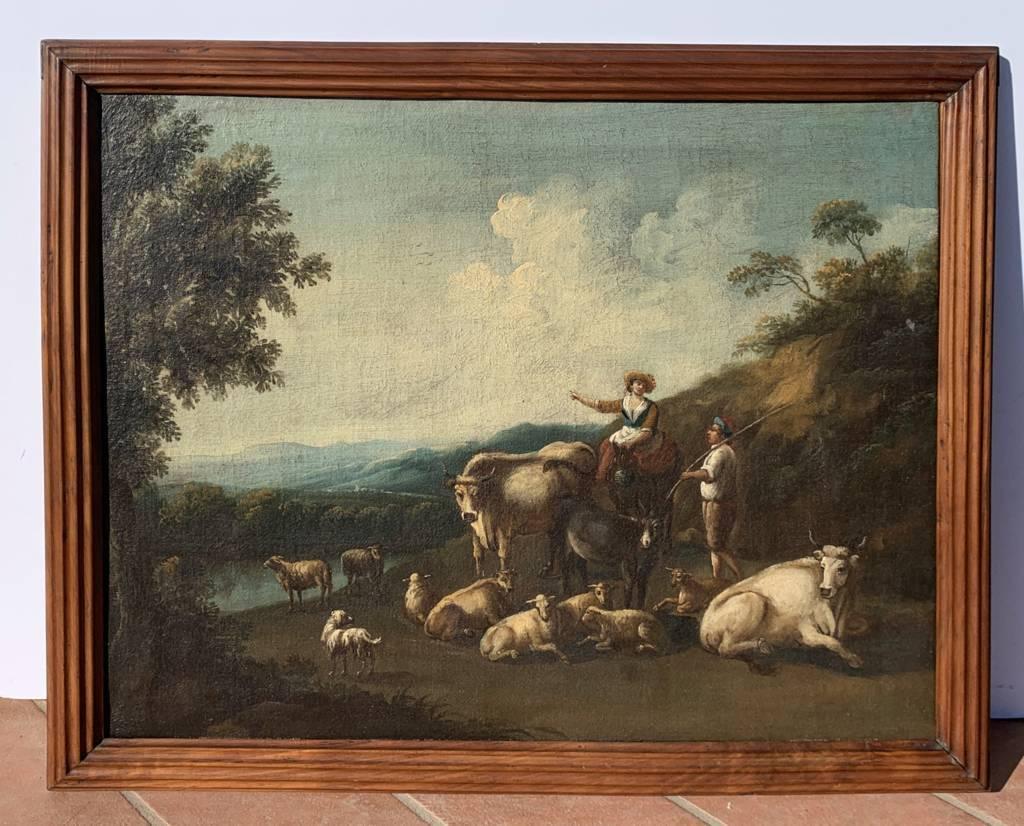Baroque Italian painter - 18th century landscape painter - Sheperds  - Painting by Unknown