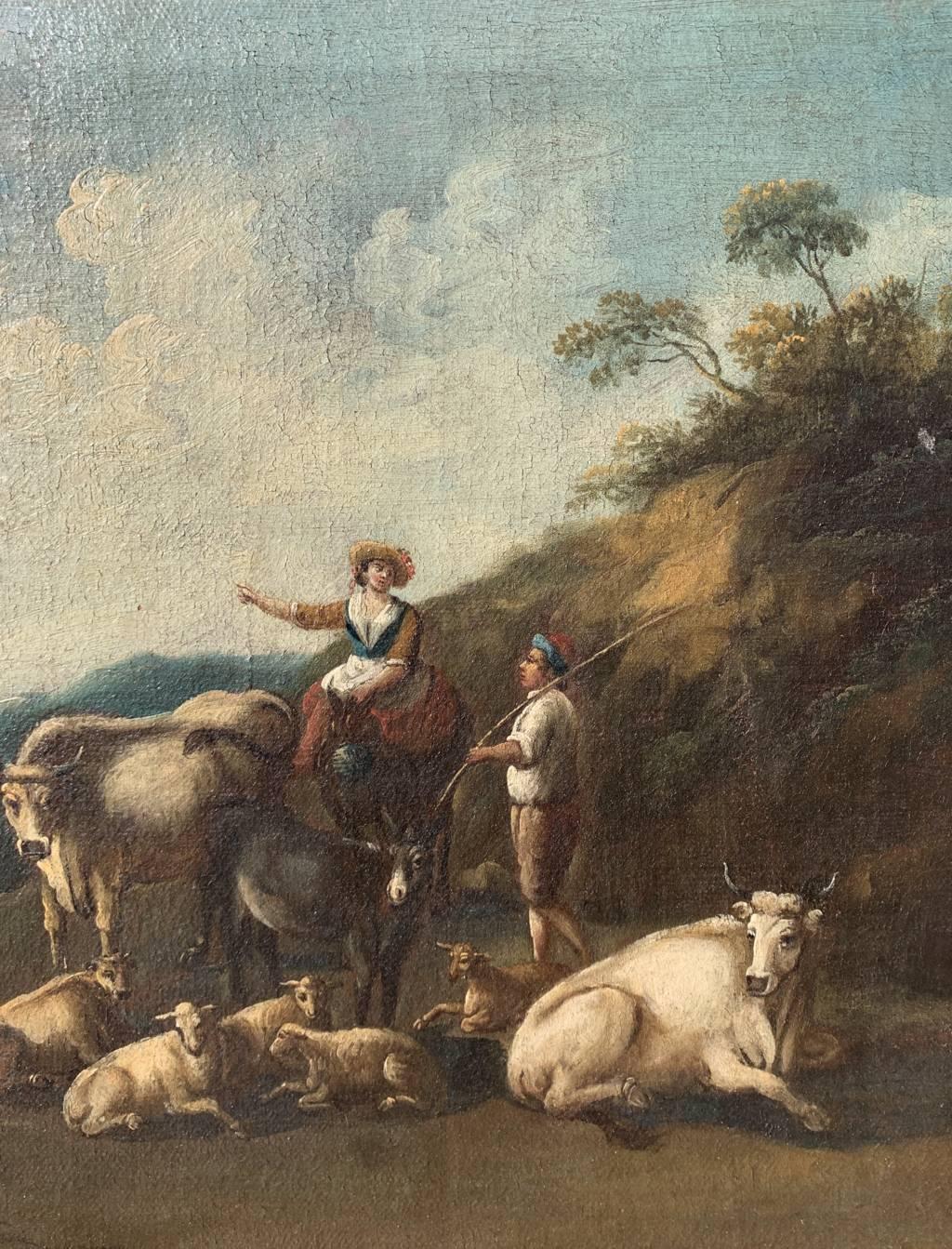 Peintre italien baroque - Peintre paysagiste du XVIIIe siècle - Shepards  - Rococo Painting par Unknown