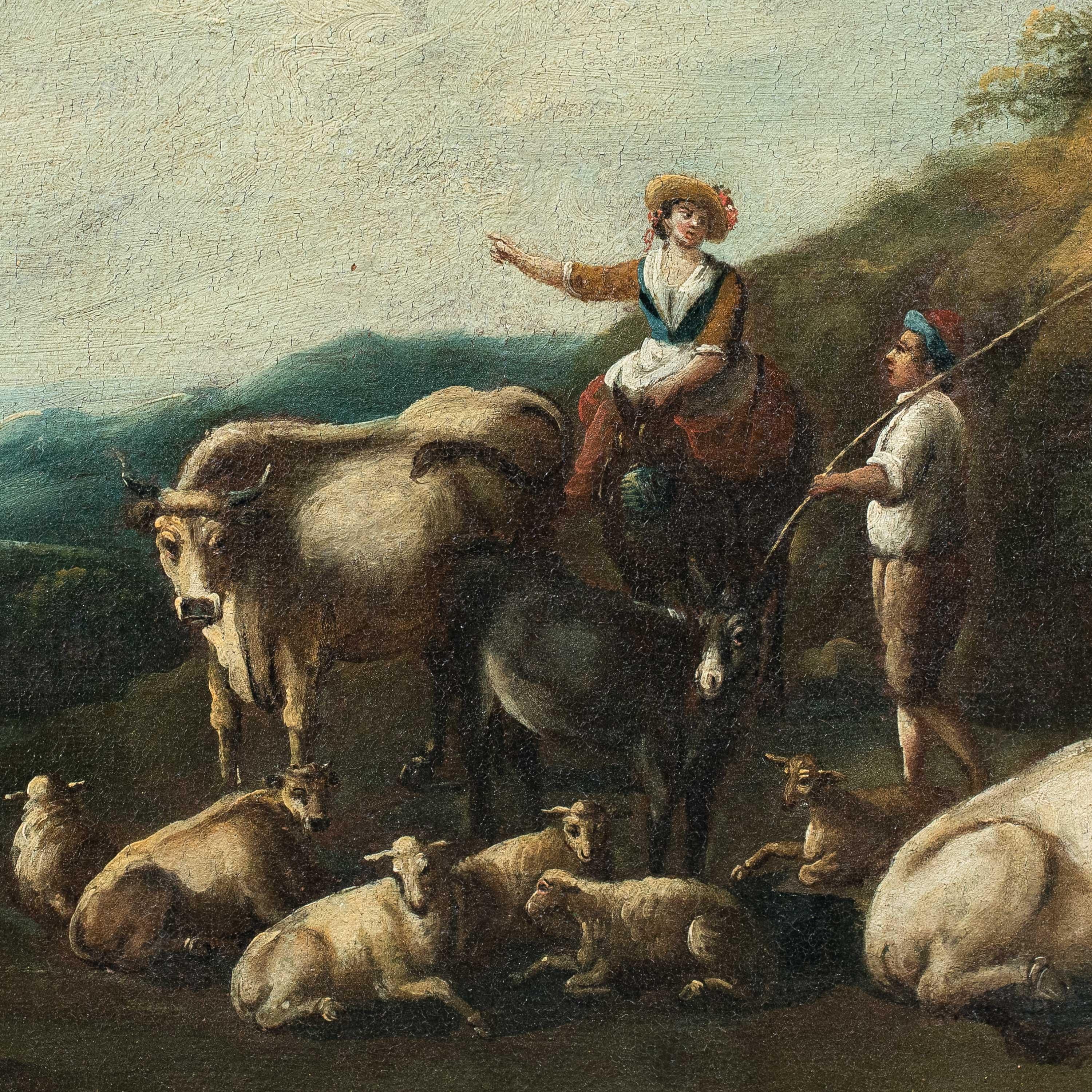 Pintor barroco italiano - Paisajista del siglo XVIII - Sheperds - Painting de Unknown