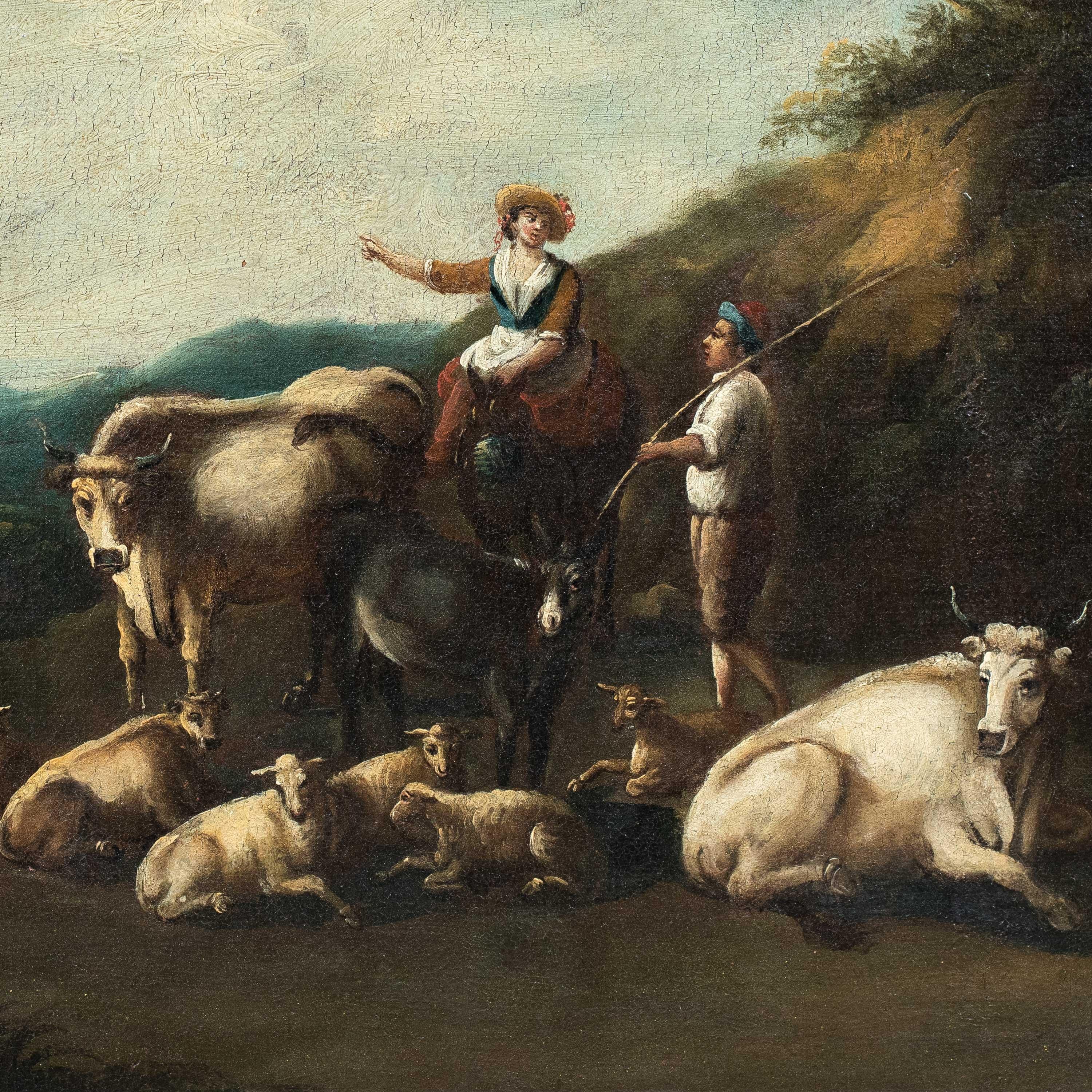 Peintre italien baroque du XVIIIe siècle - Sheperds - Painting de Unknown