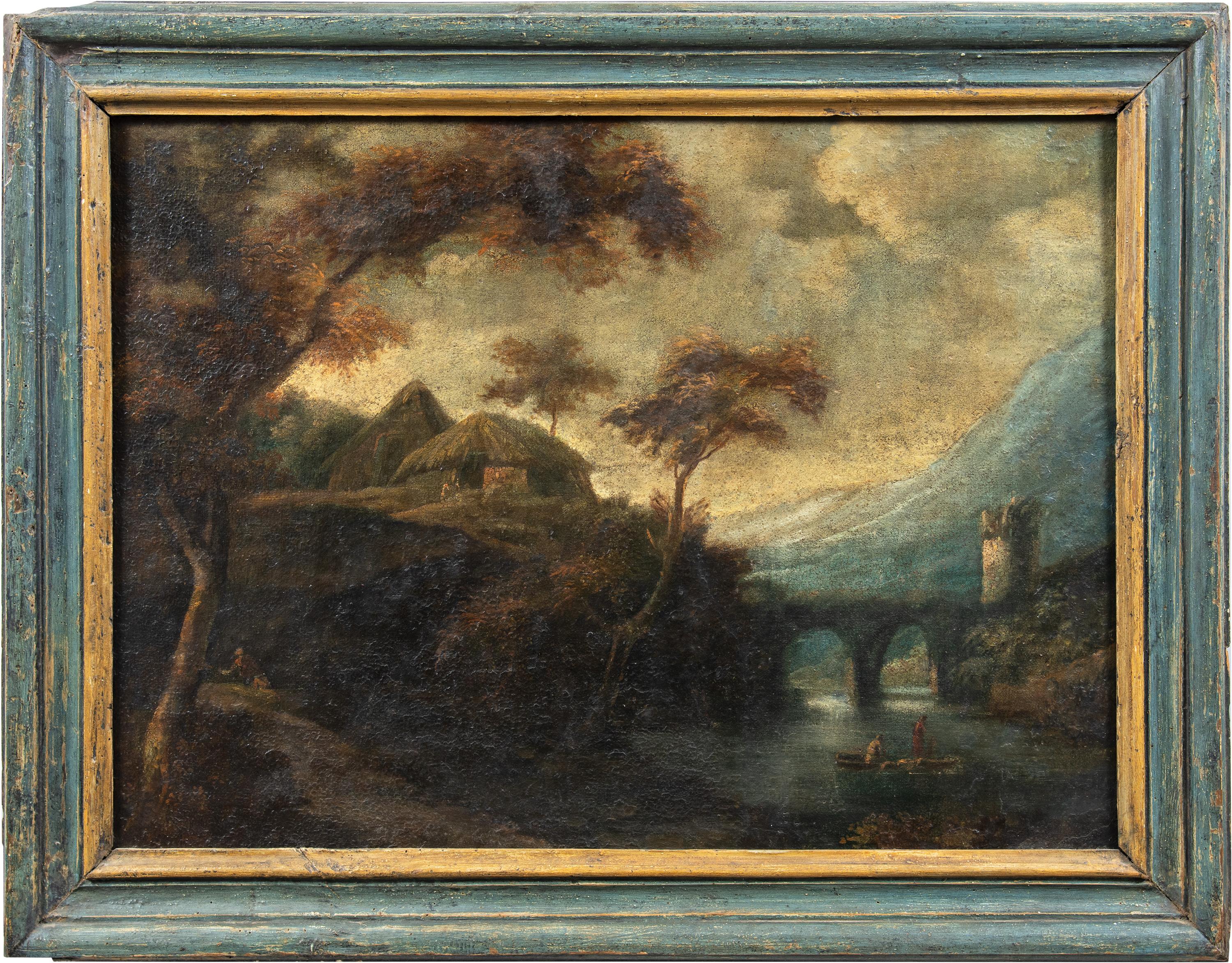 Unknown Figurative Painting - Baroque Italian painter - 18th century painting - Landscape figures 