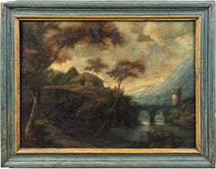 Baroque Italian painter - 18th century painting - Landscape figures 