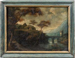 Peintre italien baroque - Peinture du XVIIIe siècle - Paysage et figures 