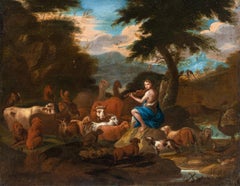 Pintor barroco italiano - Paisaje de finales del siglo XVII - Orfeo encantador