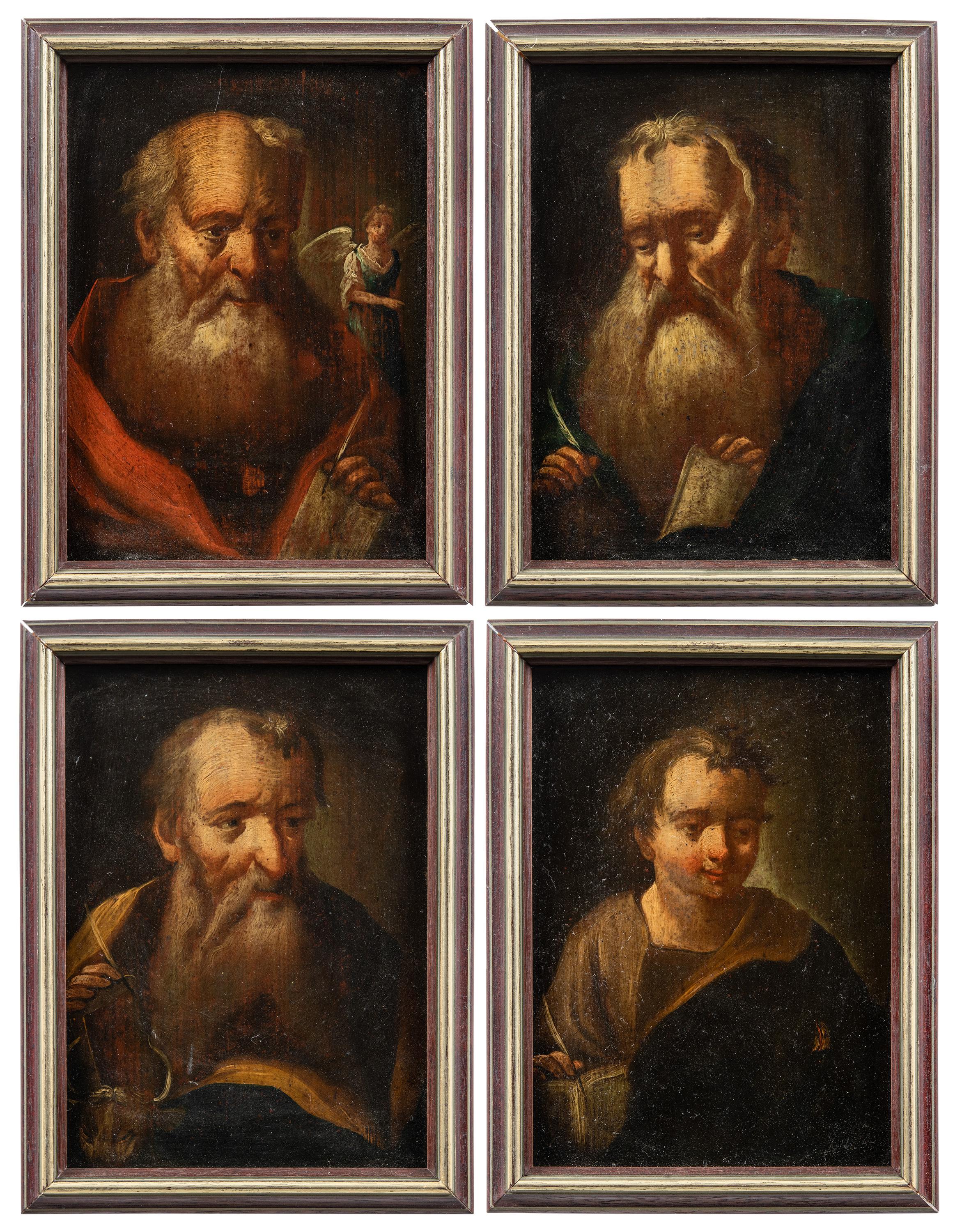 Figurative Painting Unknown - Peintre italien baroque - Ensemble de quatre tableaux de figures du XVIIIe siècle - Évangéliste