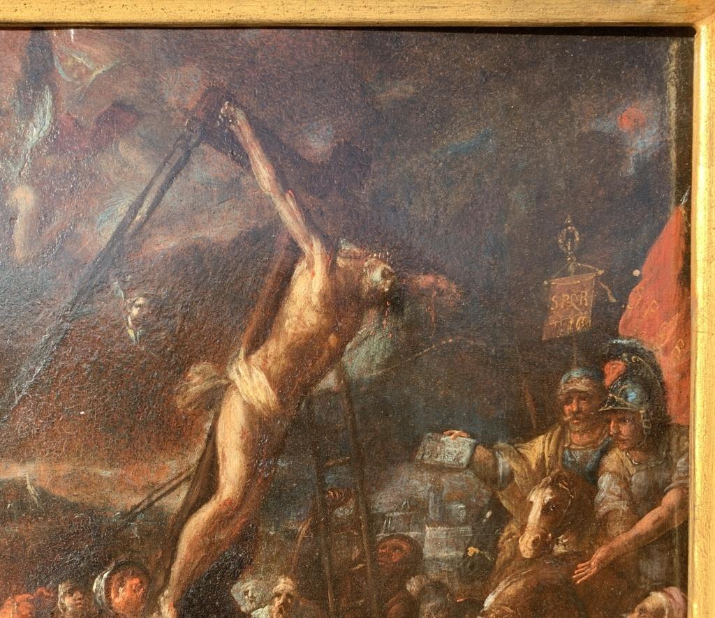 Maestro toscano (siglo XVII) - Levantamiento de la cruz.

52 x 45,5 cm sin marco, 69 x 62,5 cm con marco.

Óleo antiguo sobre madera, sin marco.

Informe de estado: En buen estado del soporte de madera y de la superficie pictórica, hay signos de