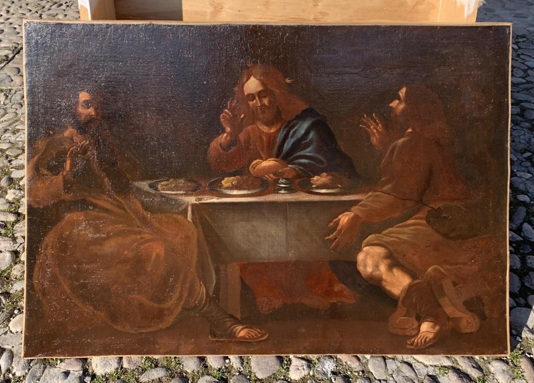 Baroque master (Italian school) - 17th century figure painting - Emmaus supper - Painting by Unknown