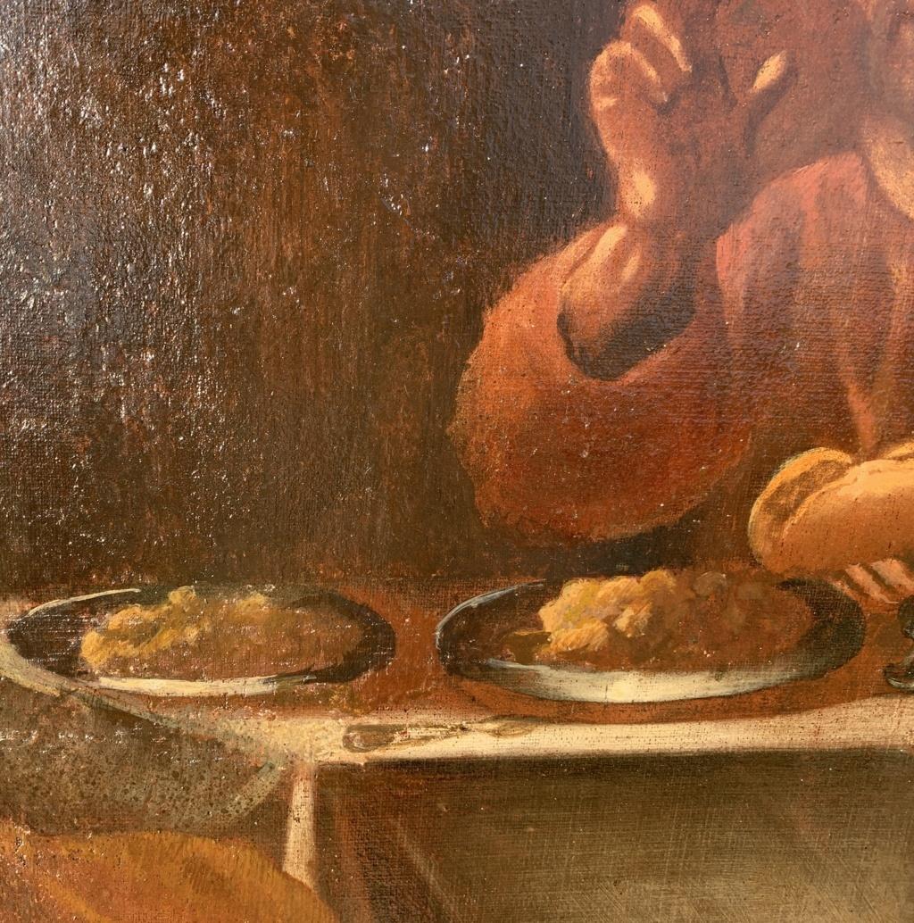 Italian master (17th century) - Supper at Emmaus.

89 x 118cm.

Oil on canvas, unframed.

Condition report: Painted on the first canvas, with application of bands to support the frame. Good state of conservation of the pictorial surface, with traces