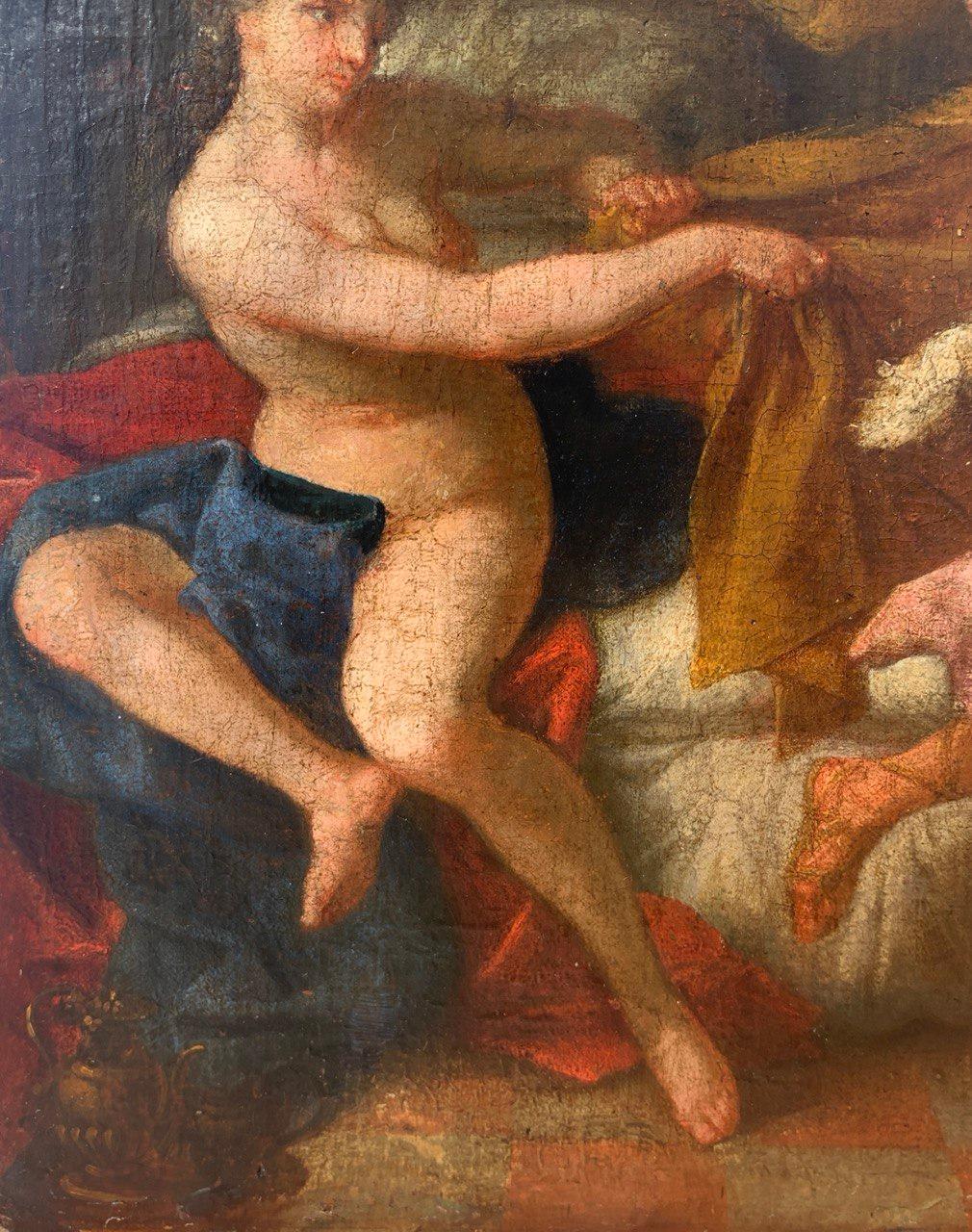 Pittore barocco napoletano - Pittura di figura del XVII secolo - Joseph Potifar moglie - Figurative Painting Nero di Unknown